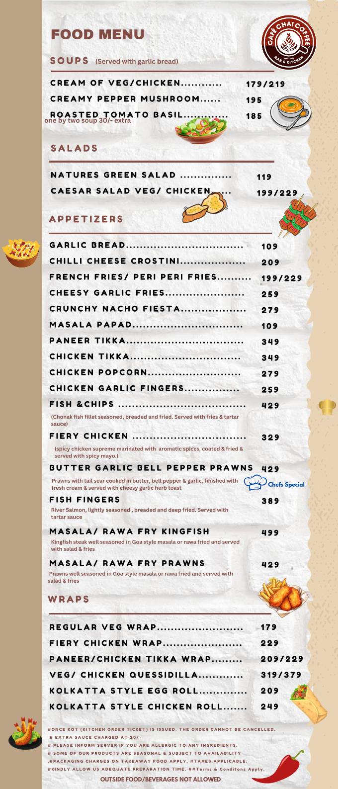 Cafe Chai Coffee Best Bar and Restaurant in Goa menu