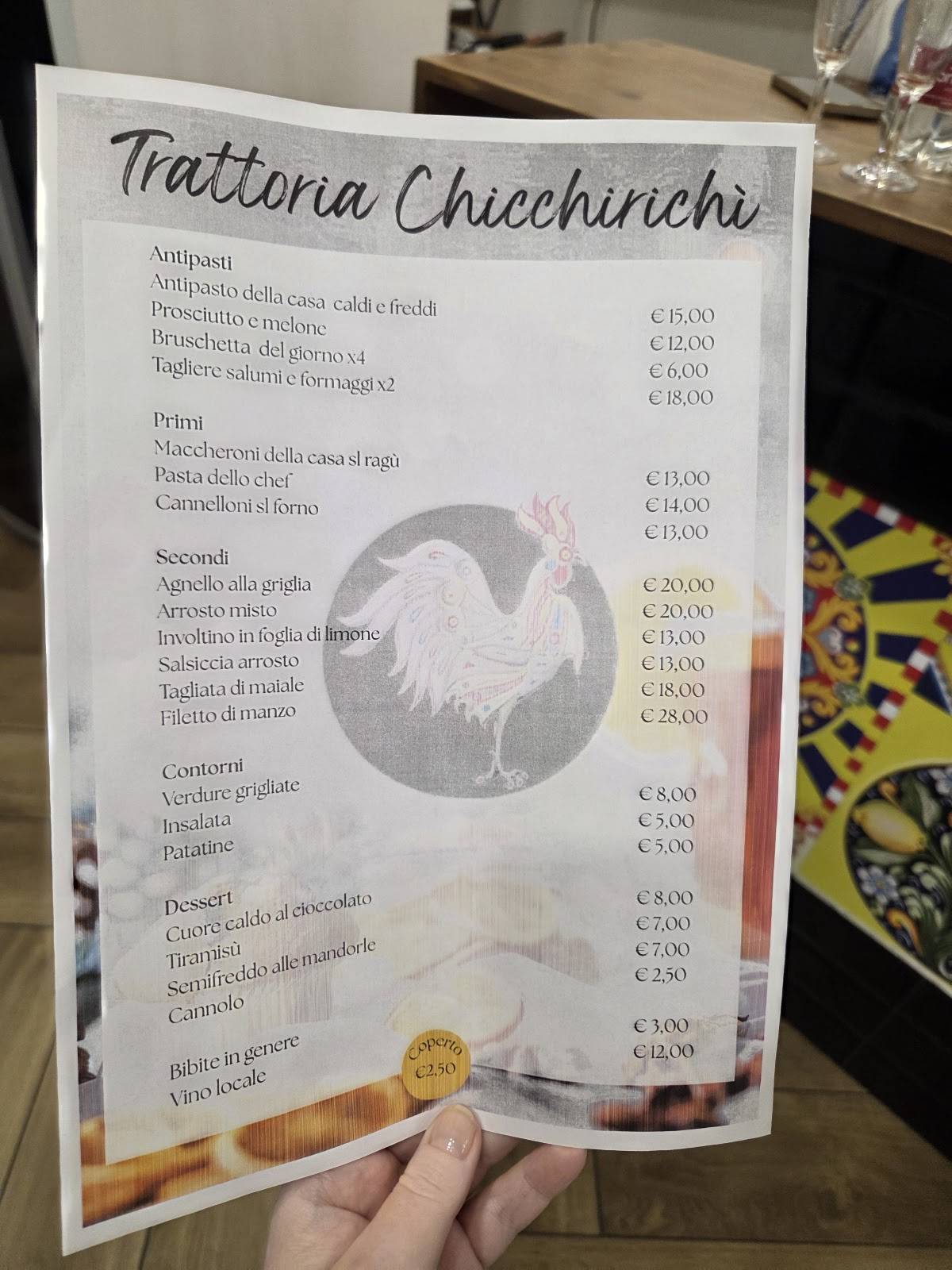 Menu di Chicchirichi Restaurant 