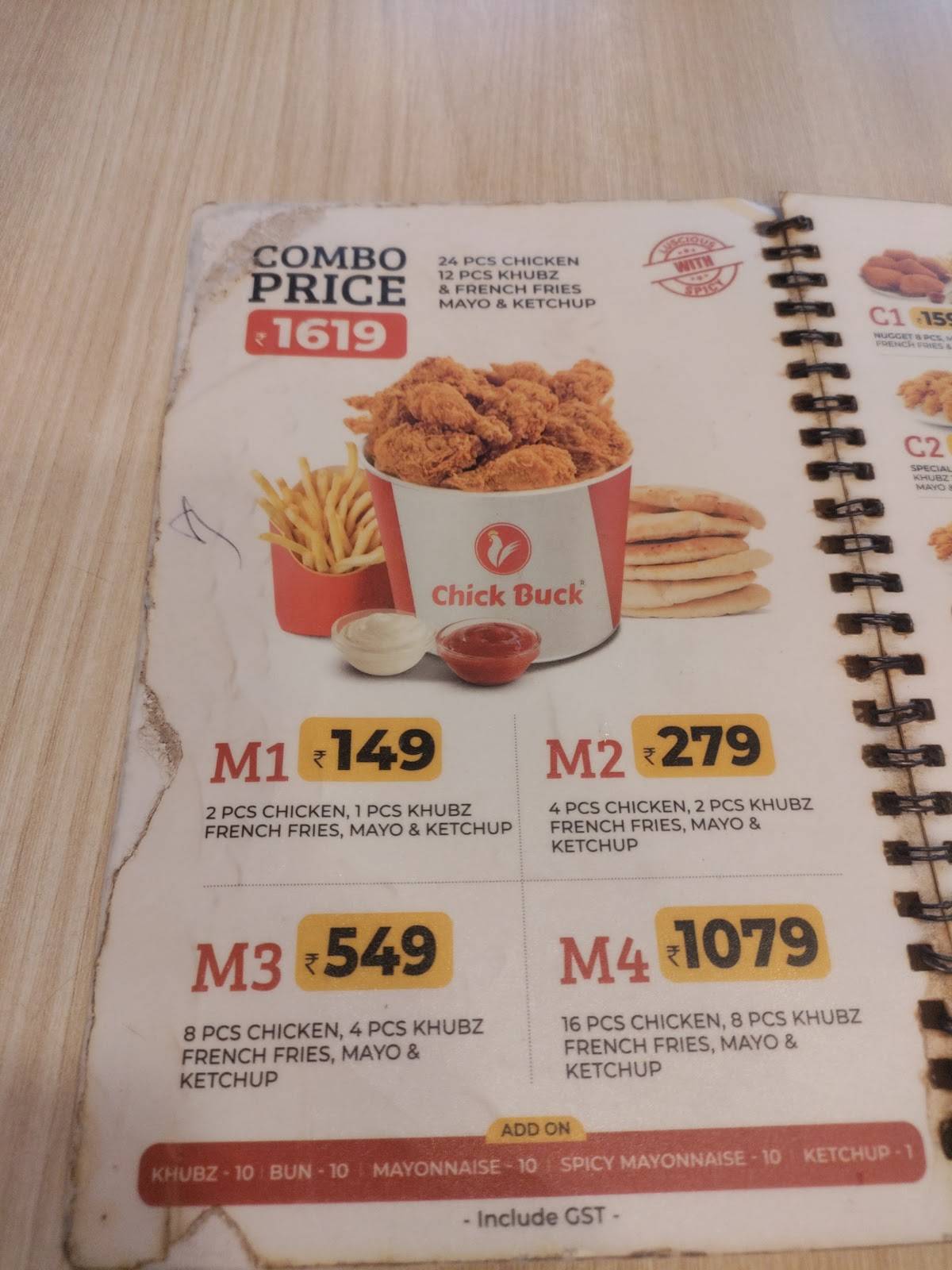 Chick Buck menu