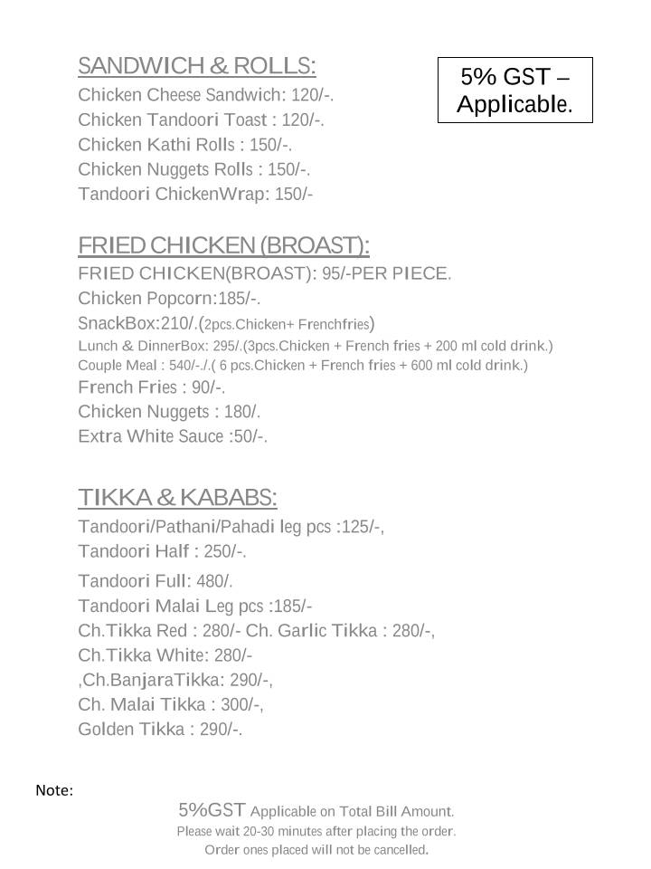 Chicken hut menu