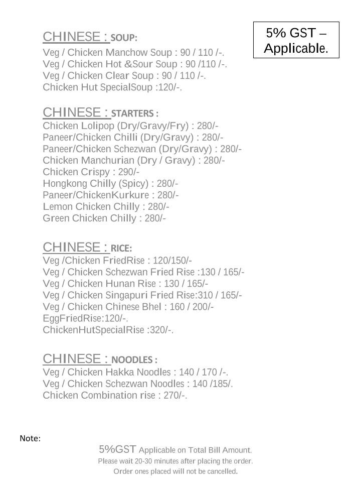 Chicken hut menu