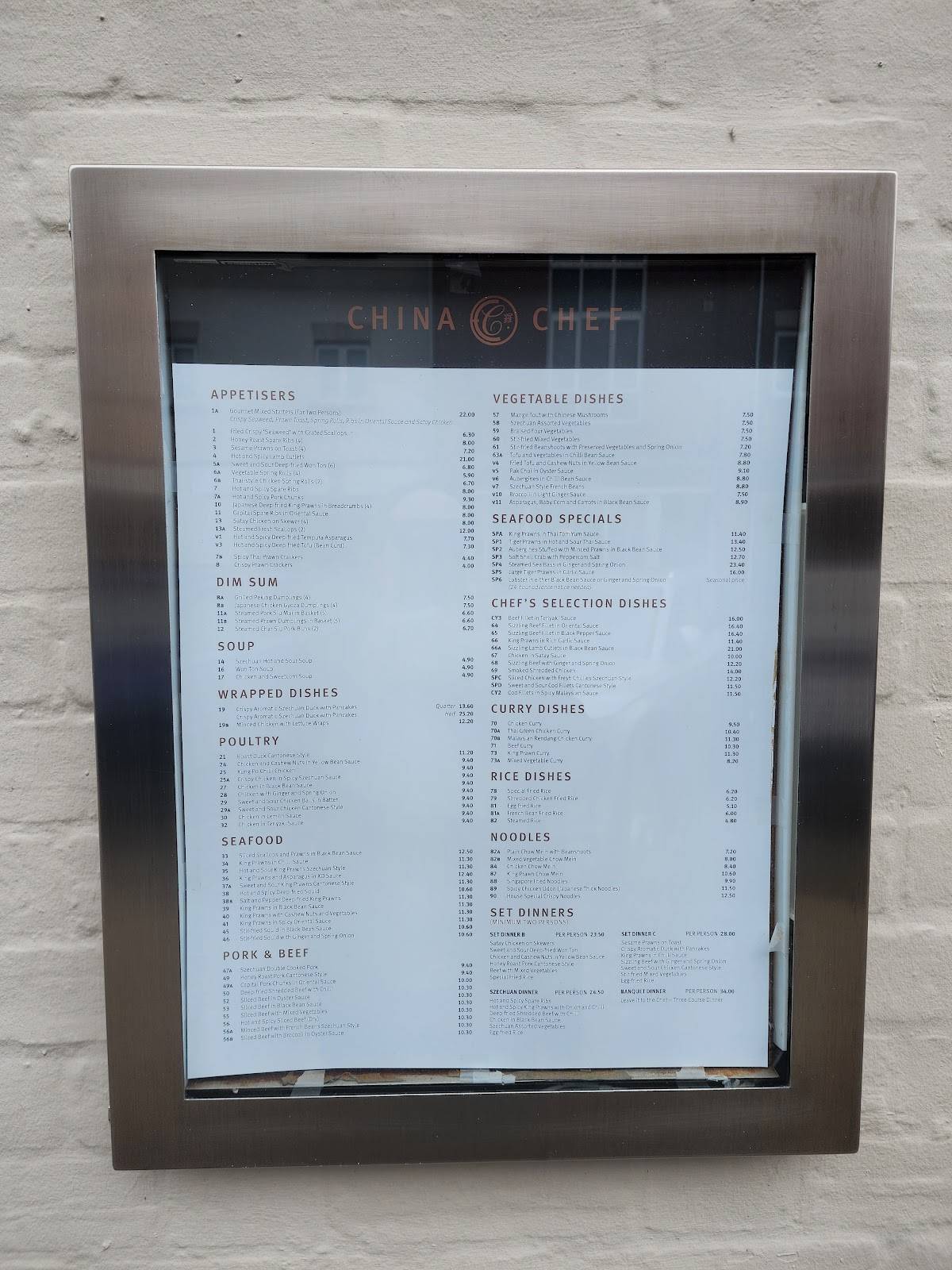 Menu at China Chef restaurant, Colchester