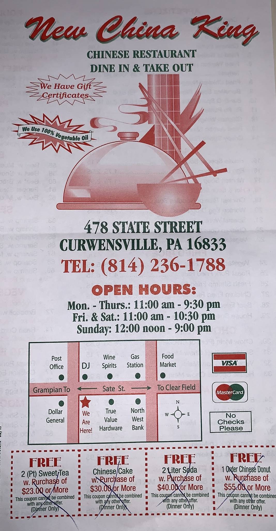 Menu at China King restaurant, Curwensville