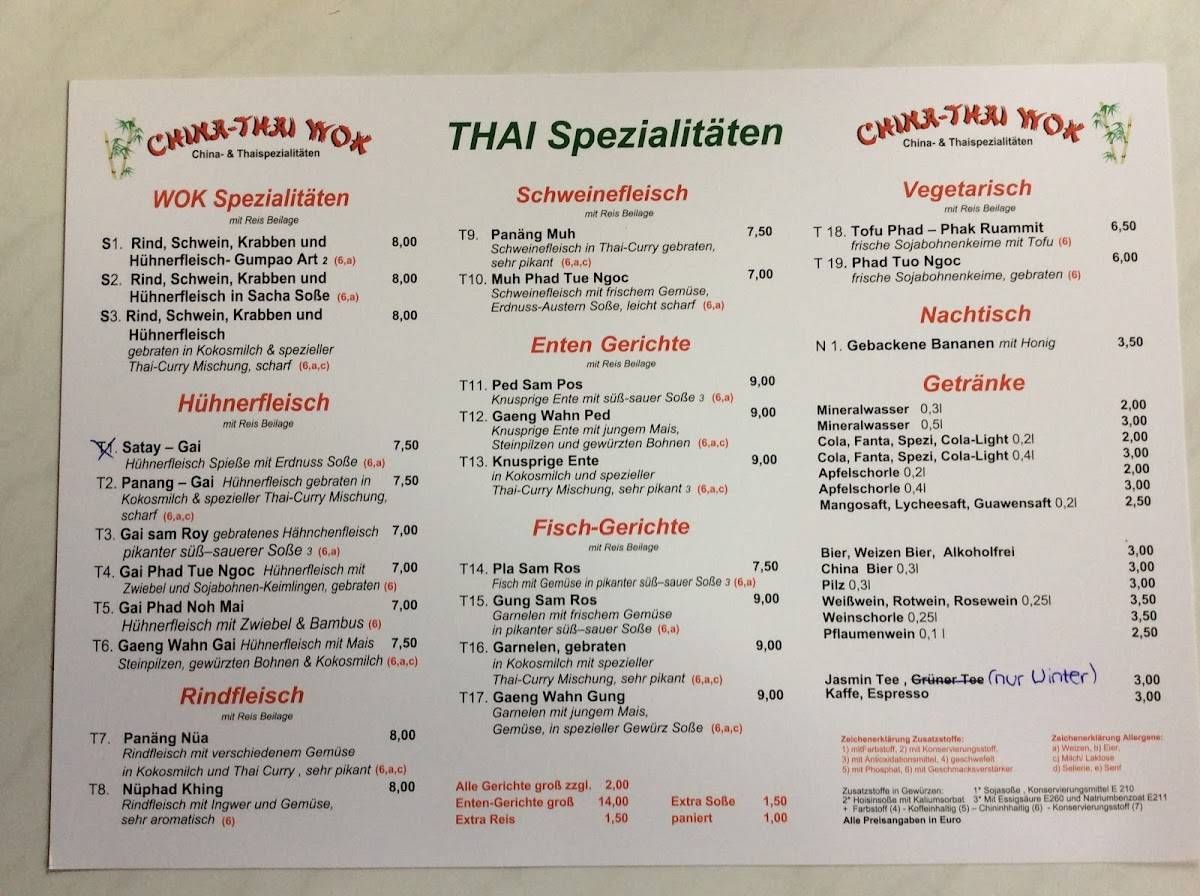 China Thai Restaurant Gorlitz Menu