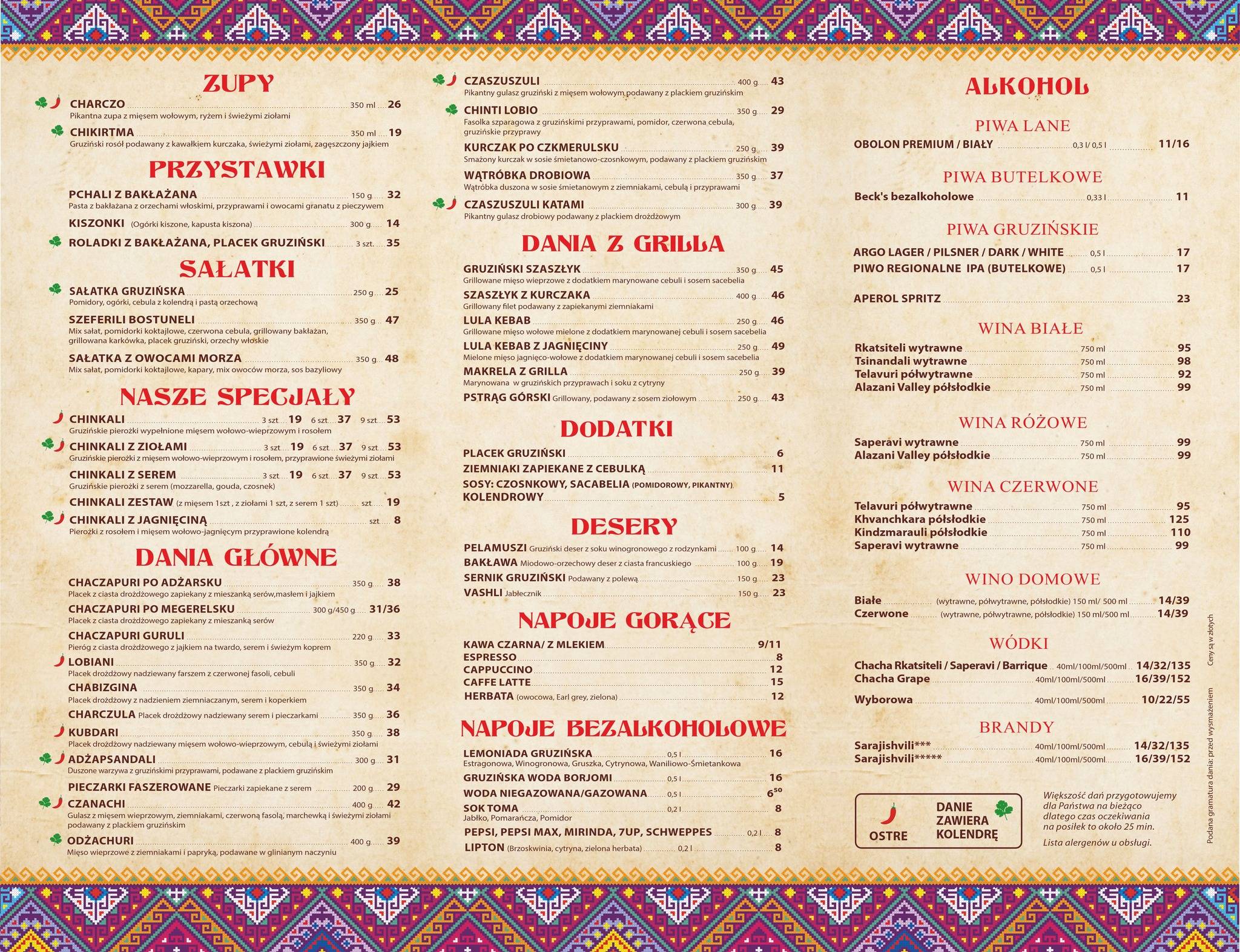 Carta del restaurante Chinkalnia Restauracja Gruzińska, Szczecin, Osiek