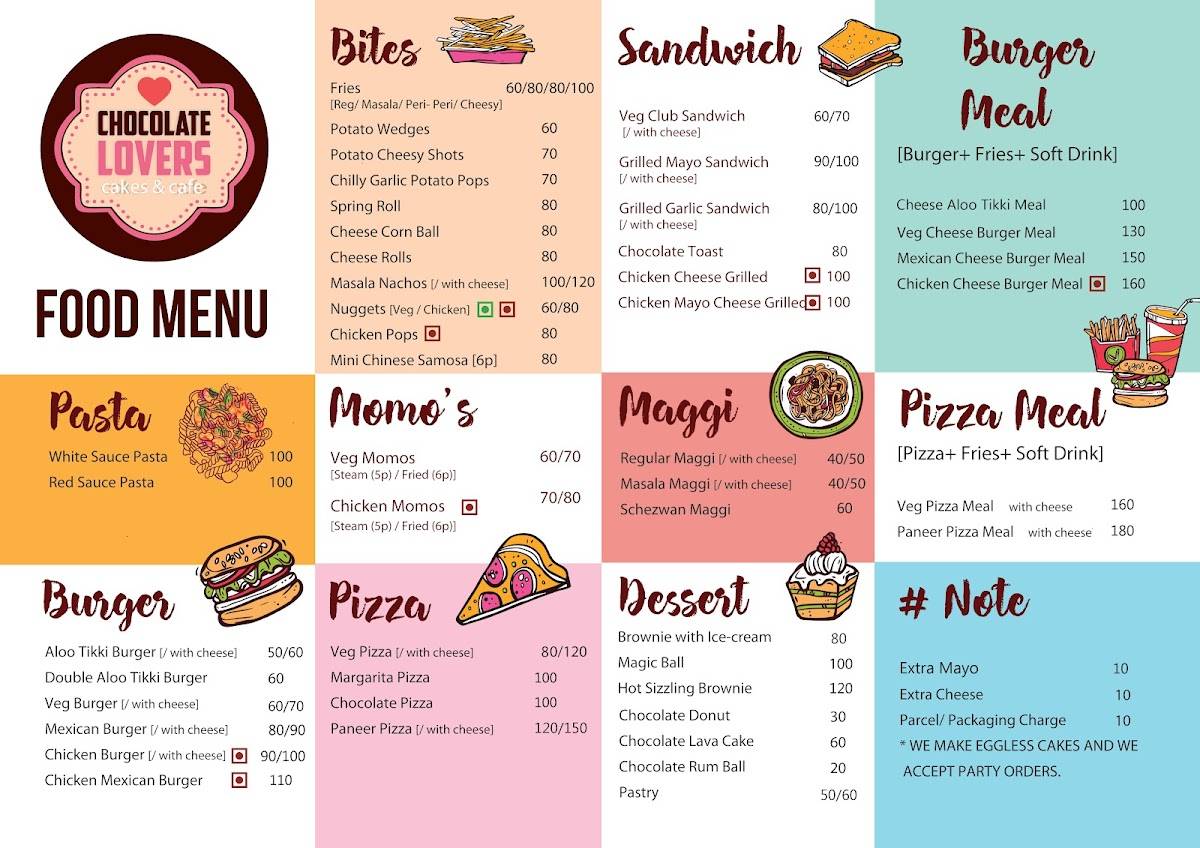 Chocolate Lovers Cakes & Cafe menu