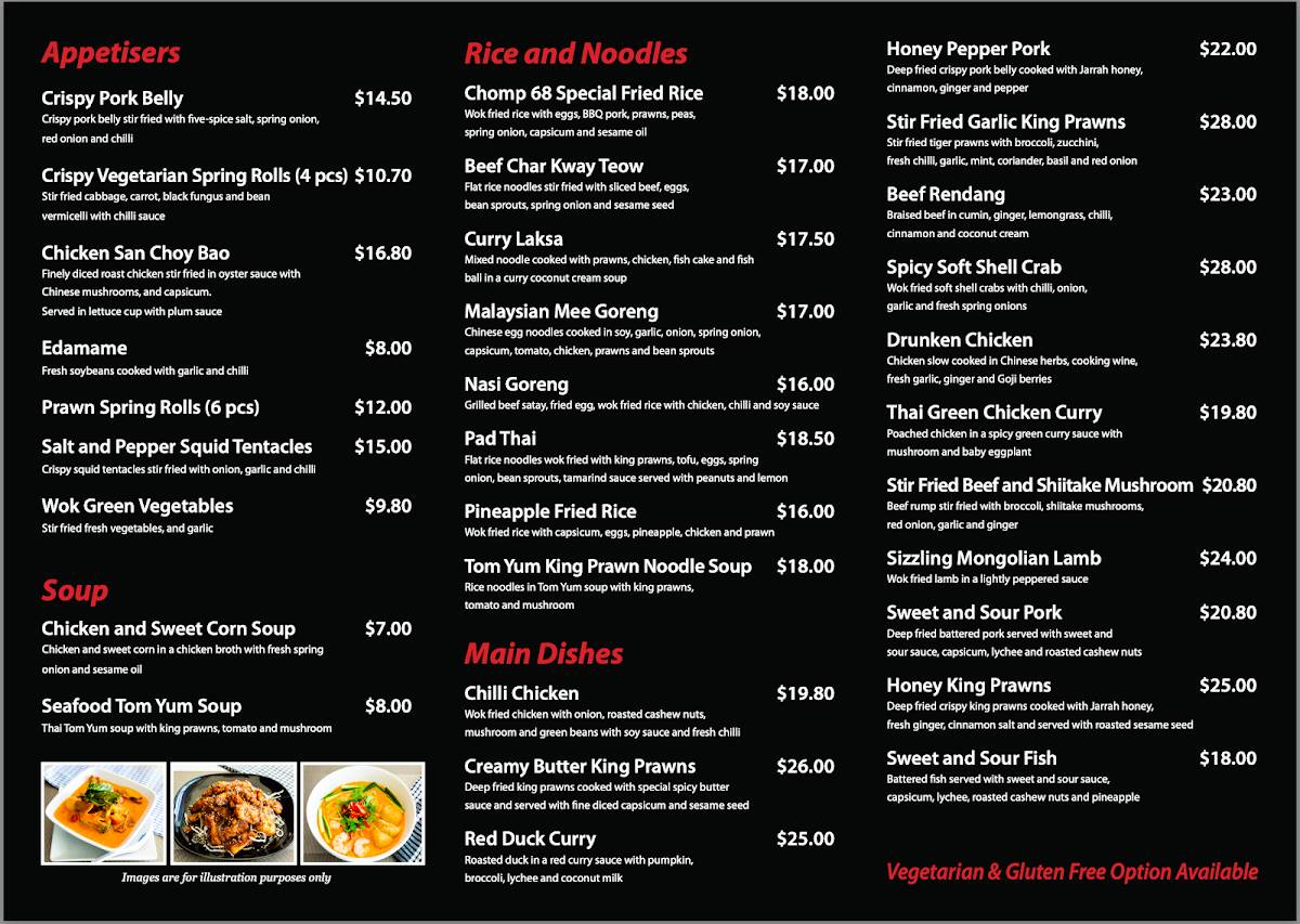 Menu at Chomp 68 restaurant, Bassendean