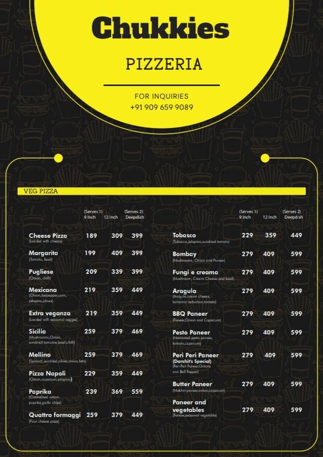 Chukkies Pizzeria menu