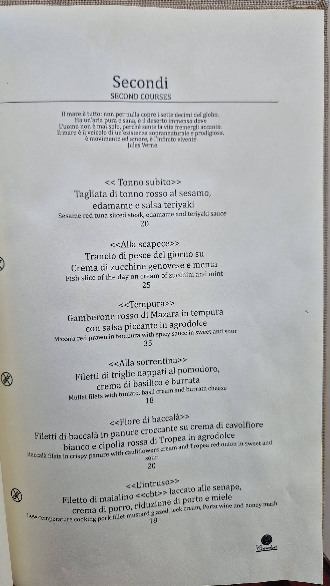 Menu di Ciambra Restaurant 