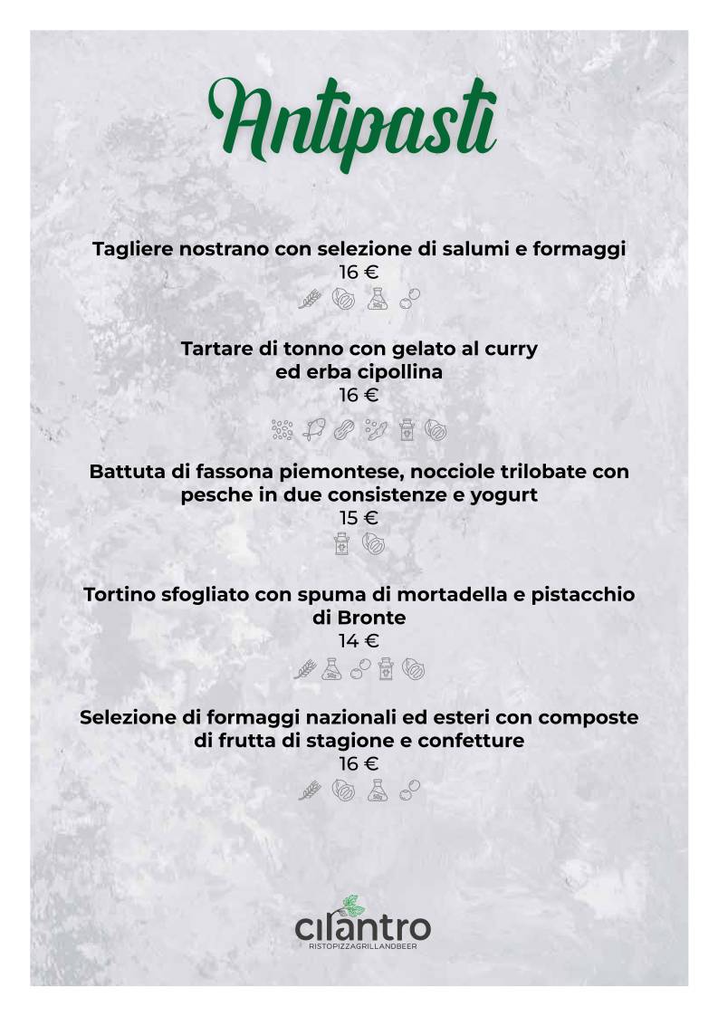 Menu di Cilantro - Ristorante Pizzeria Carne alla brace 
