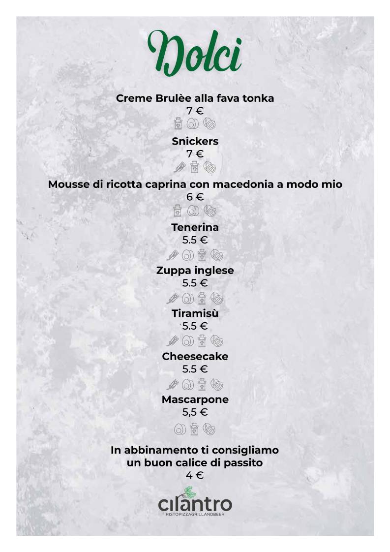 Menu di Cilantro - Ristorante Pizzeria Carne alla brace 