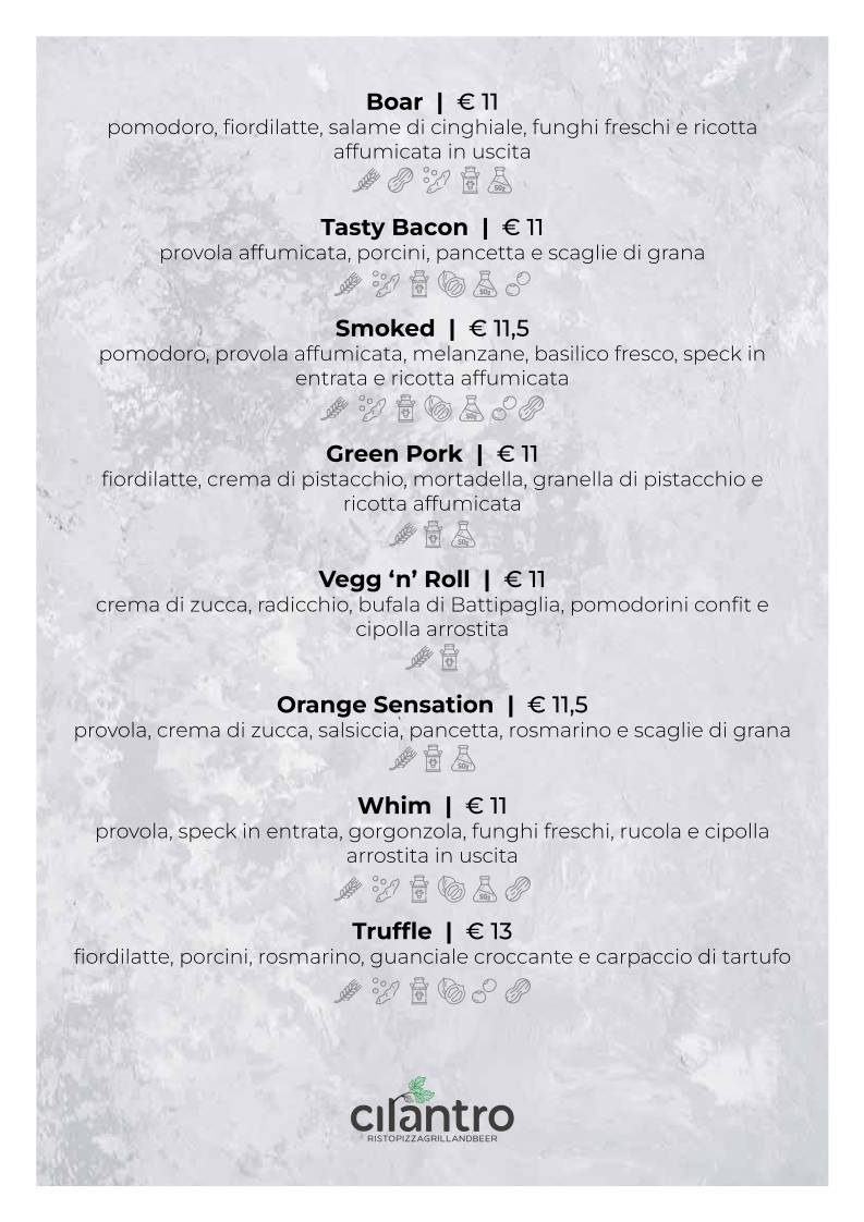 Menu di Cilantro - Ristorante Pizzeria Carne alla brace 