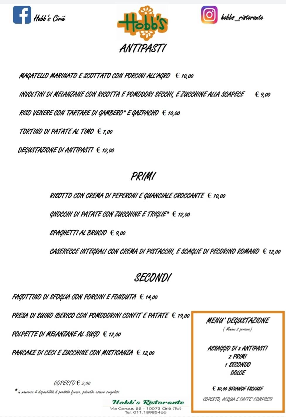 Menu di Hobb’s Ristorante 