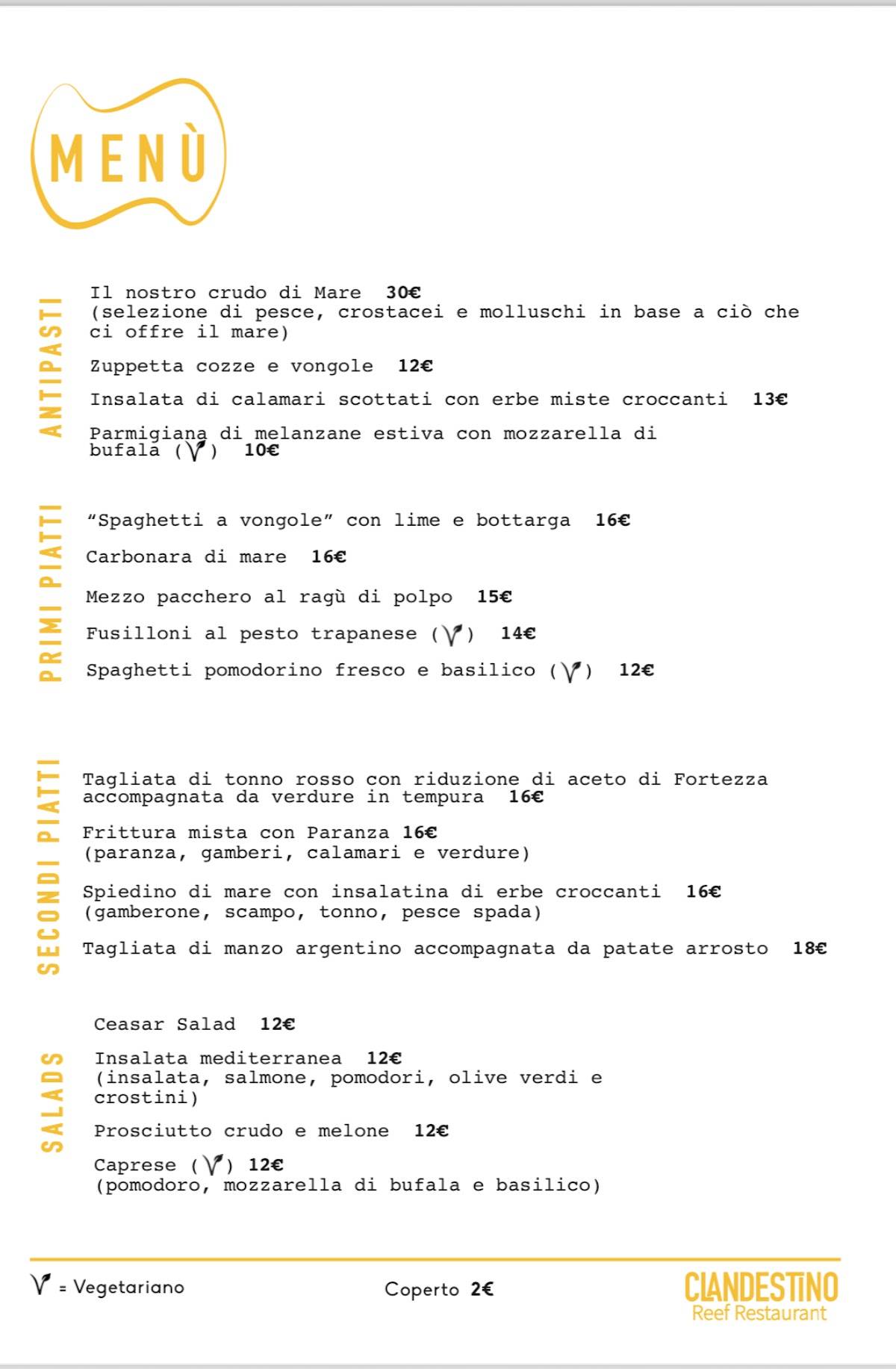 Menu di Clandestino Reef Club 