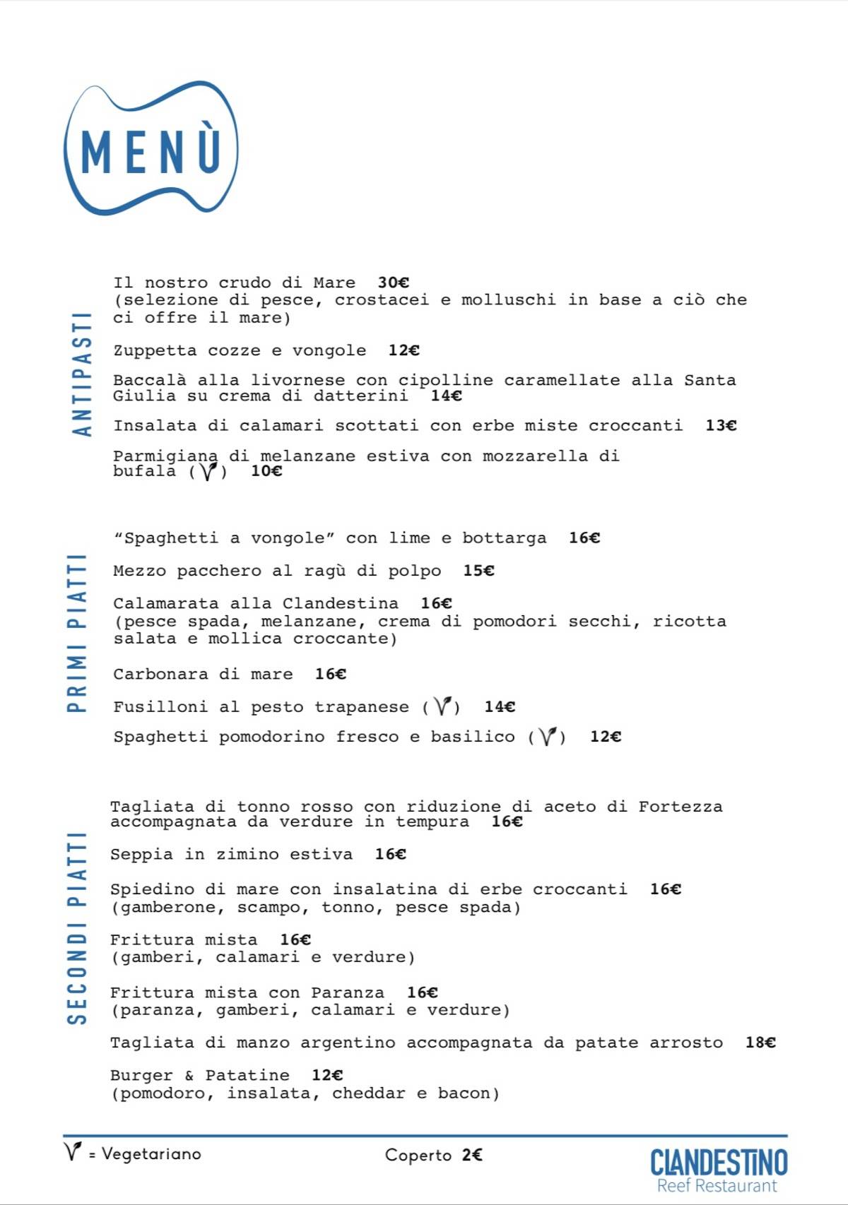 Menu di Clandestino Reef Club 