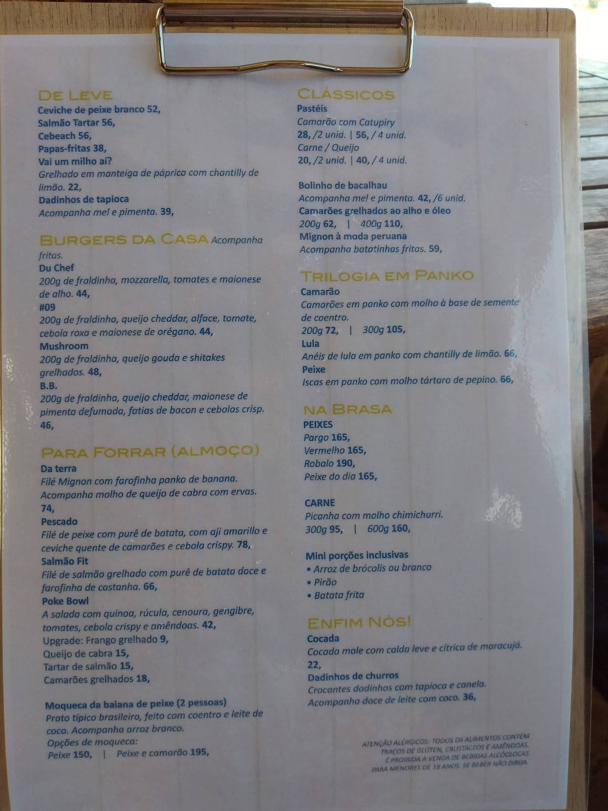 Clássico Beach Club cardápio