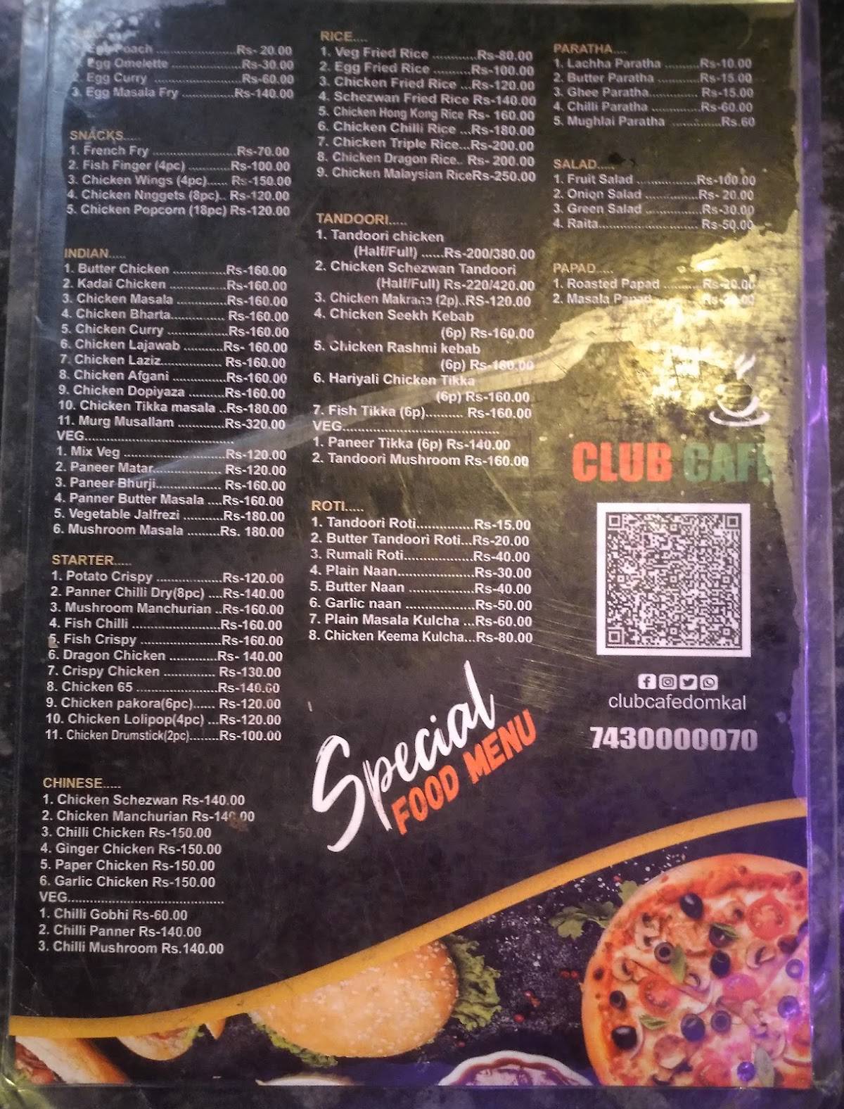 Club Cafe menu