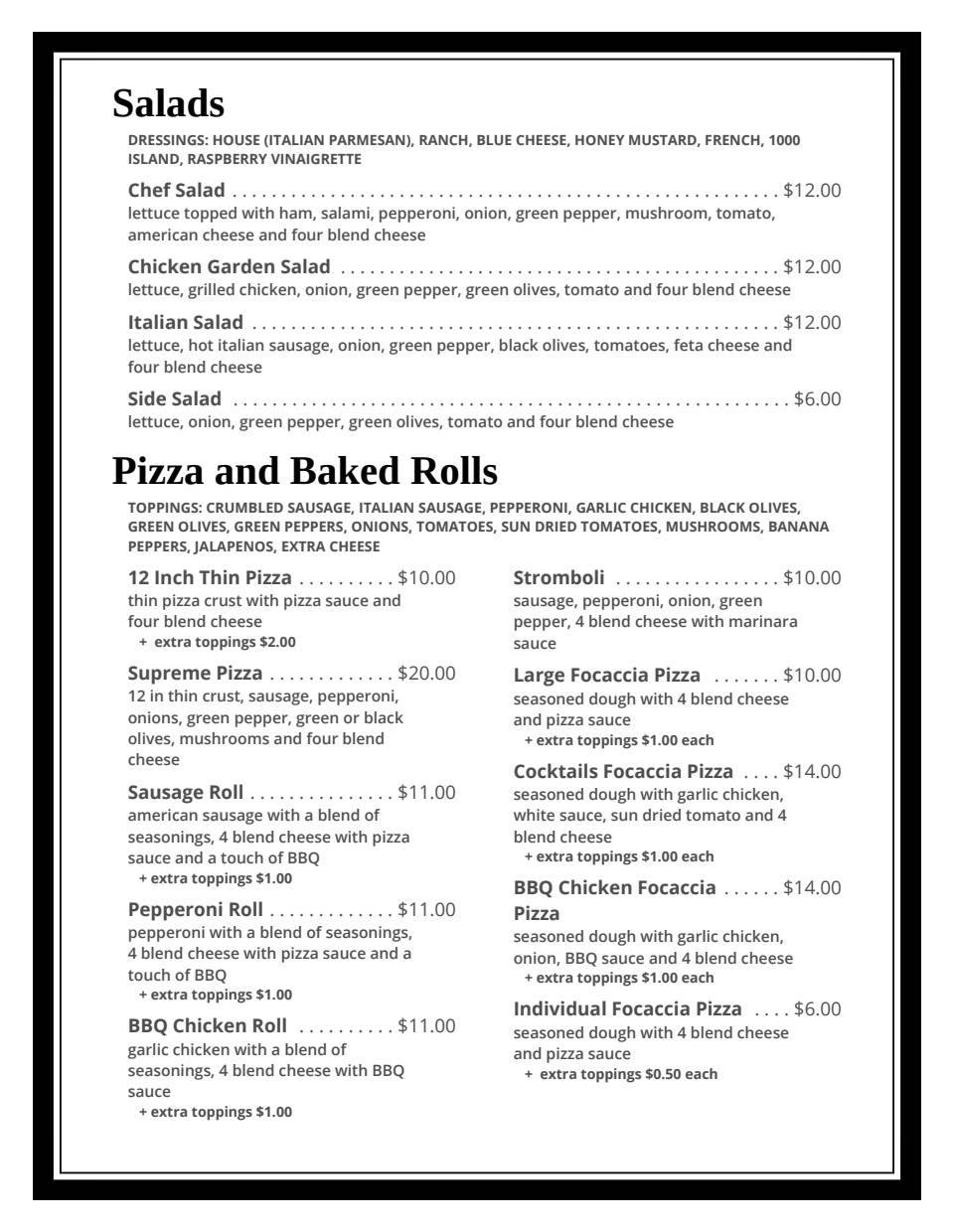 Menu at Cocktails Lounge pub & bar, Fort Wayne