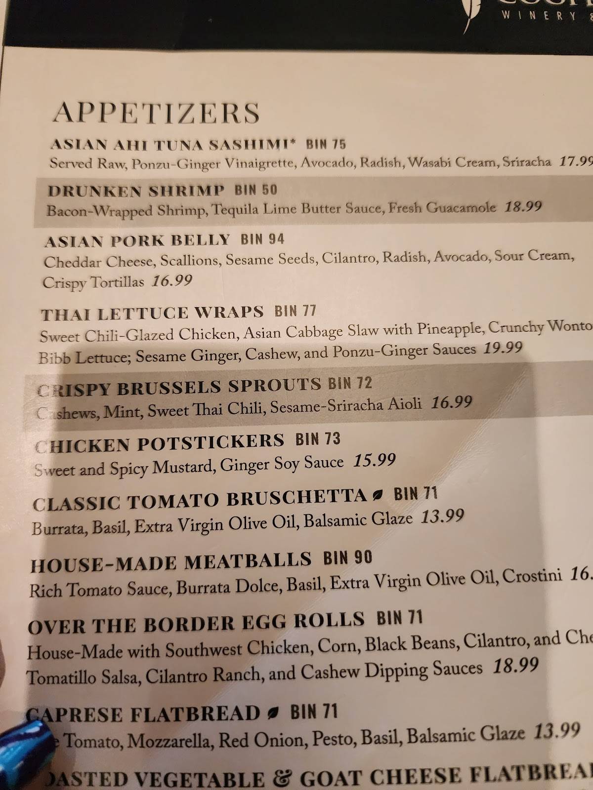 Menu at Cooper's Hawk Winery & Restaurant Coconut Creek, Coconut Creek