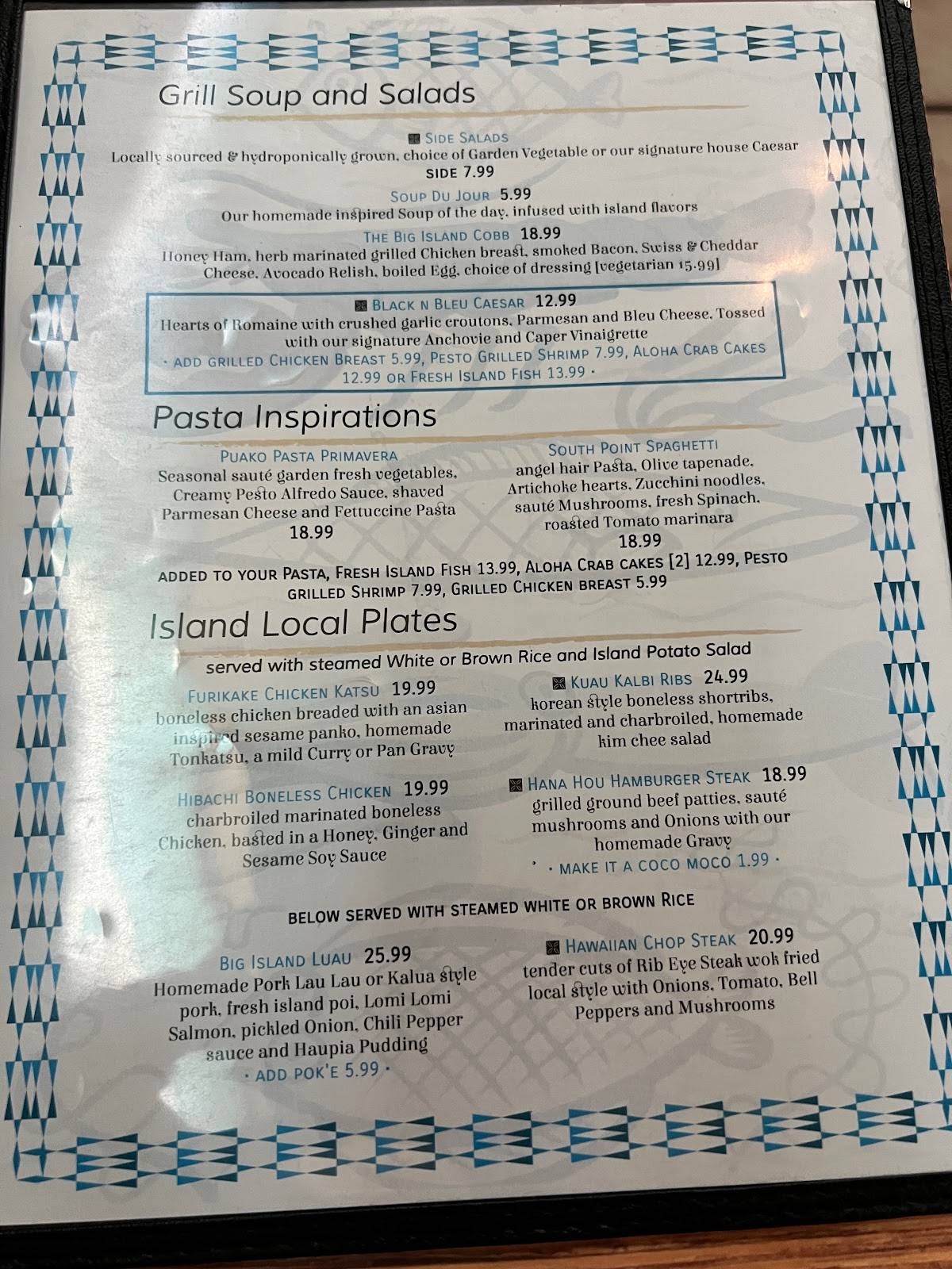 Menu at Coconut Grill restaurant, Hilo