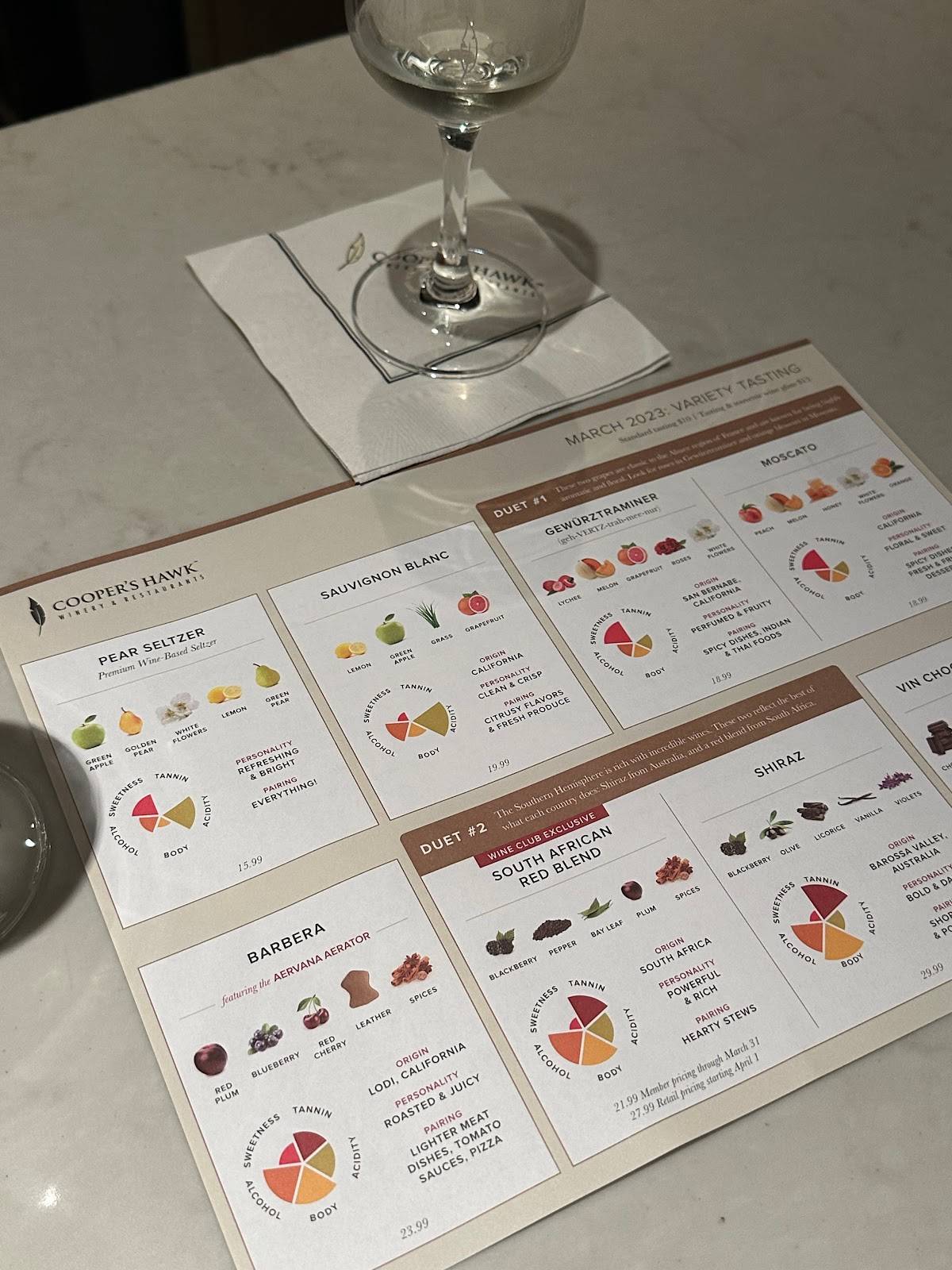 Menu at Cooper's Hawk Winery & Restaurant Coconut Creek, Coconut Creek