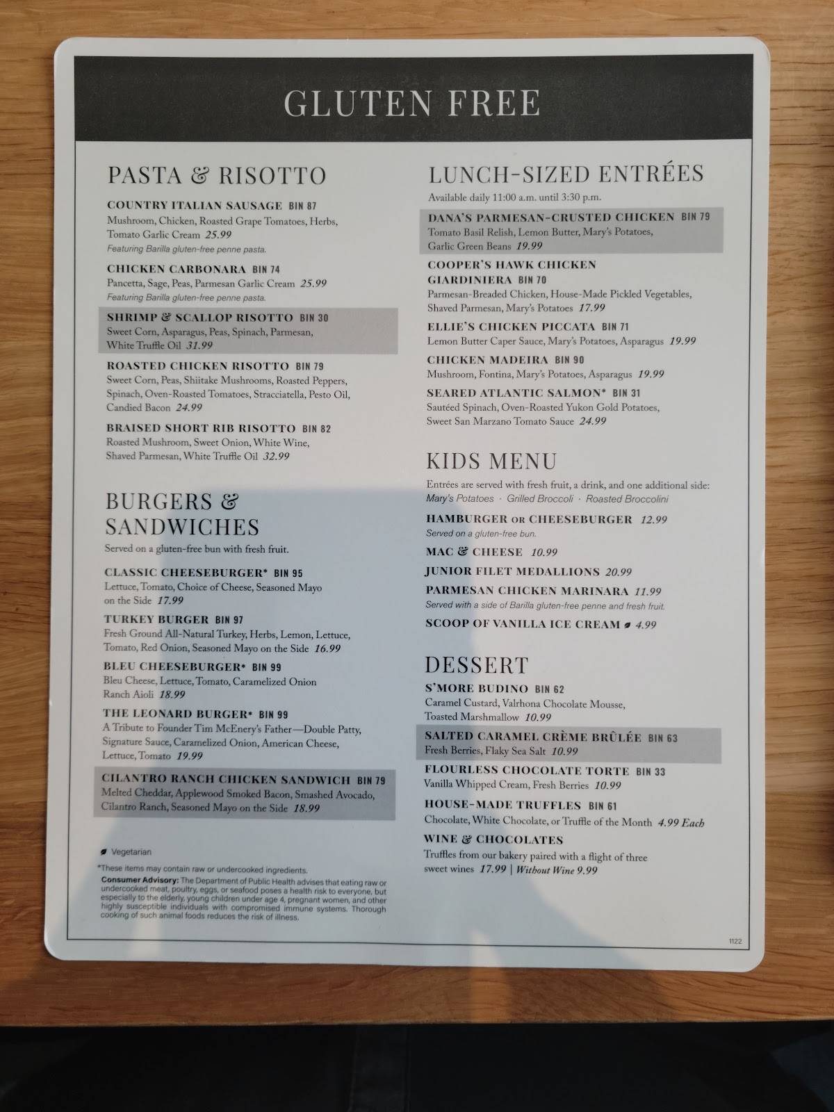 Menu at Cooper's Hawk Winery & Restaurant Coconut Creek, Coconut Creek