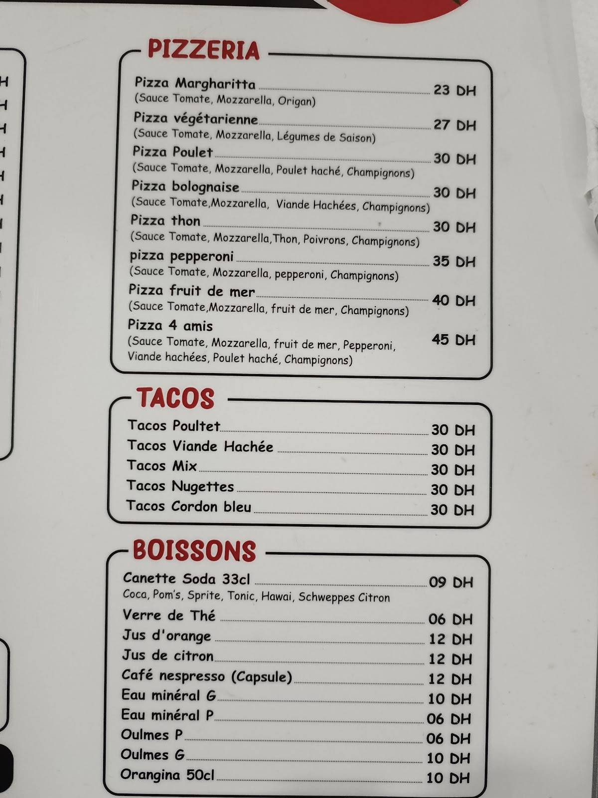 Menu de Coq Magic Hassan