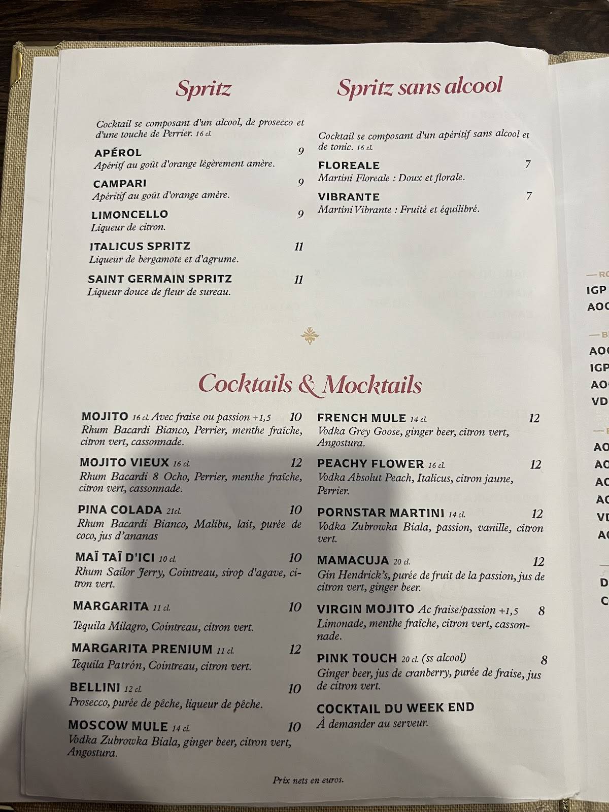 Menu de Coquillette