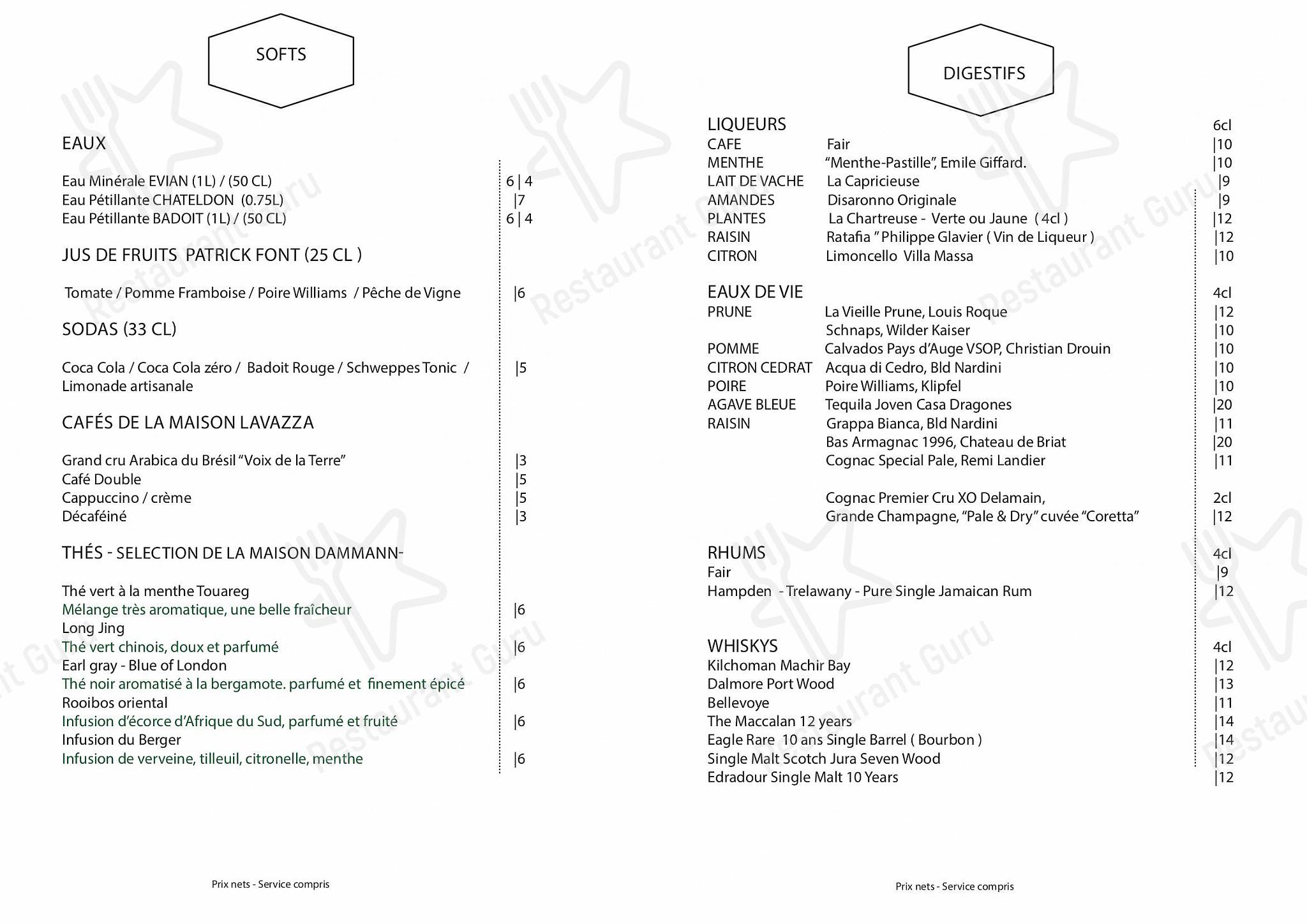 Menu pour Coretta - Set menu