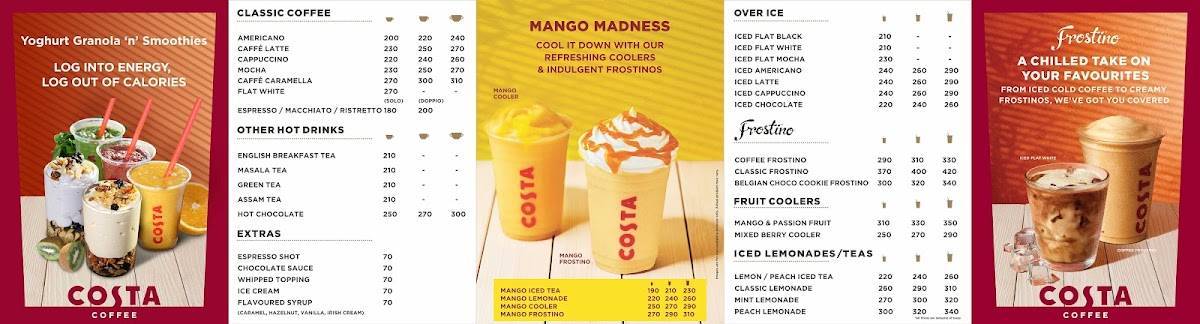 Costa Coffee menu