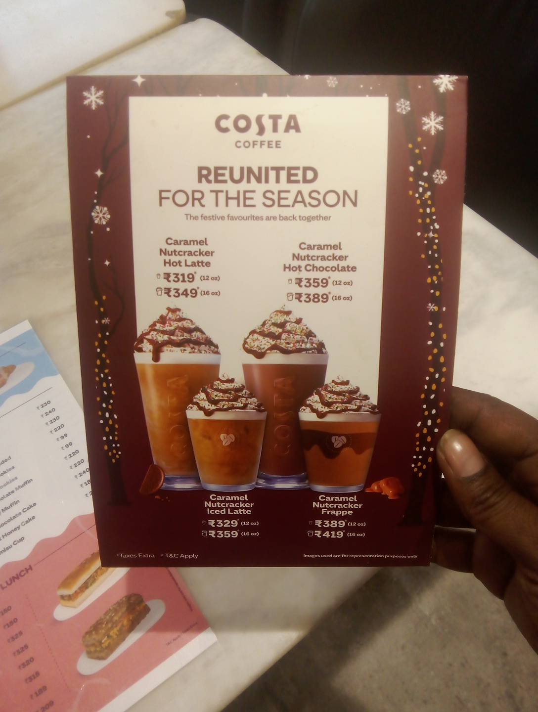Costa Coffee menu
