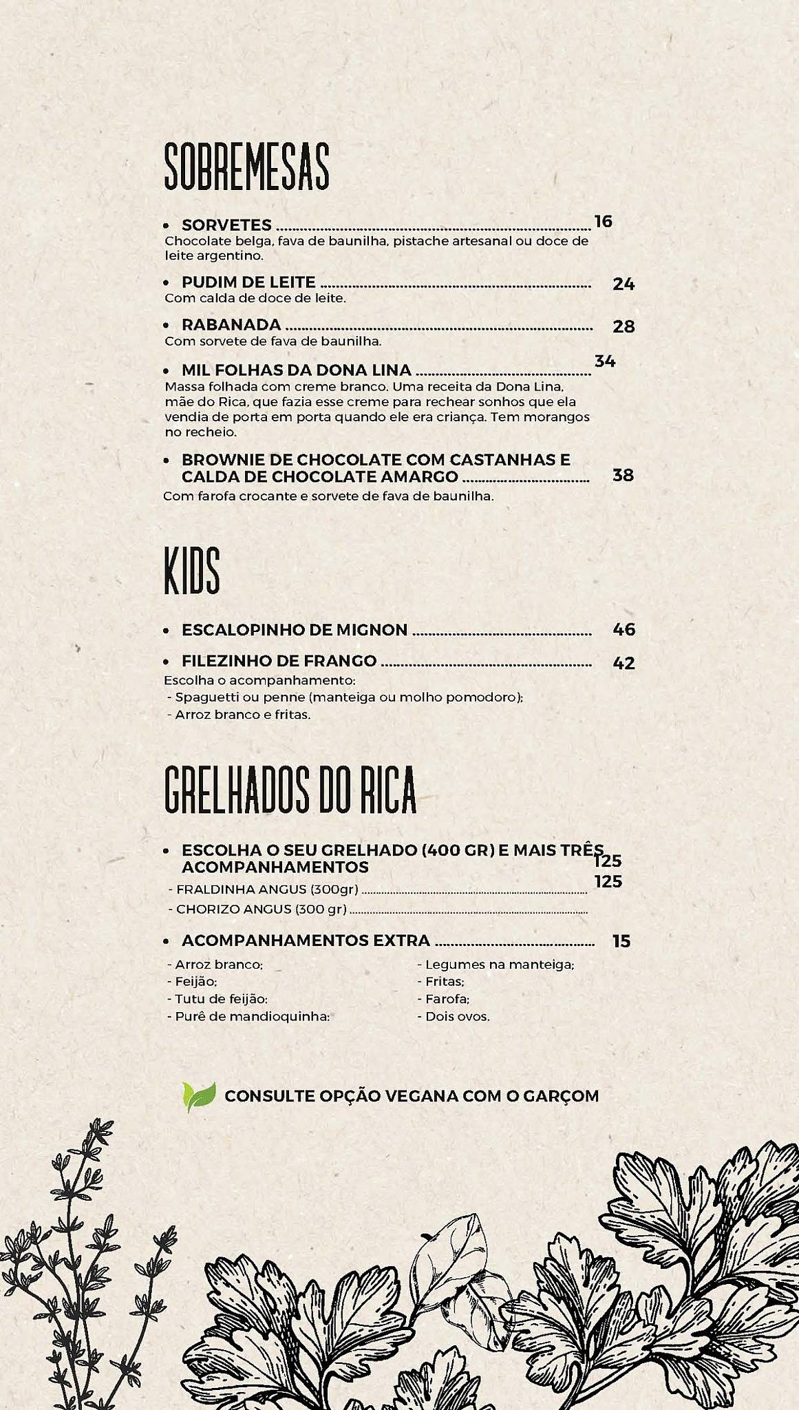 Cozinha do Rica cardápio