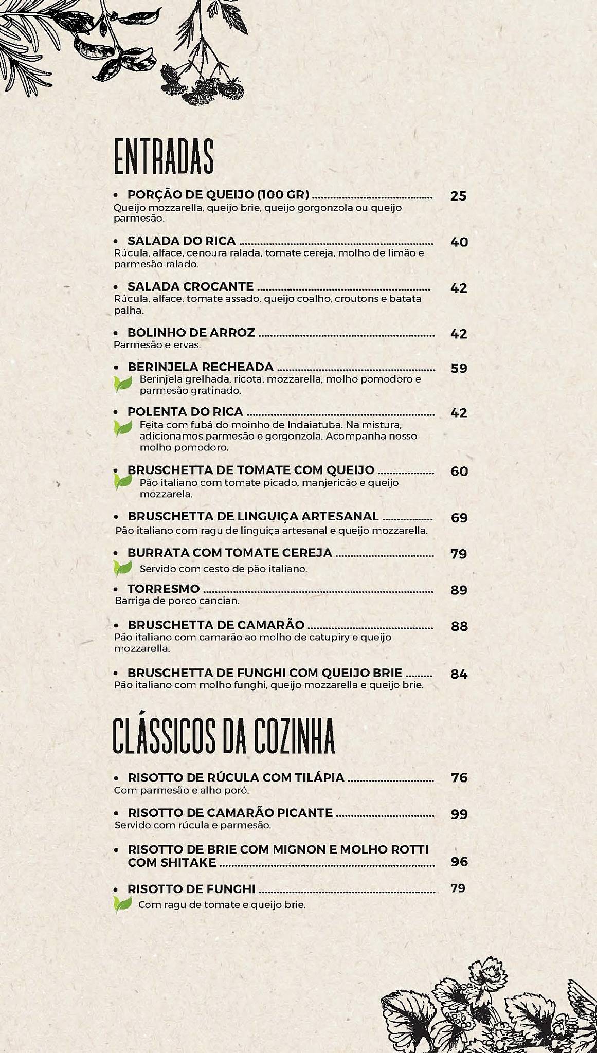 Cozinha do Rica cardápio