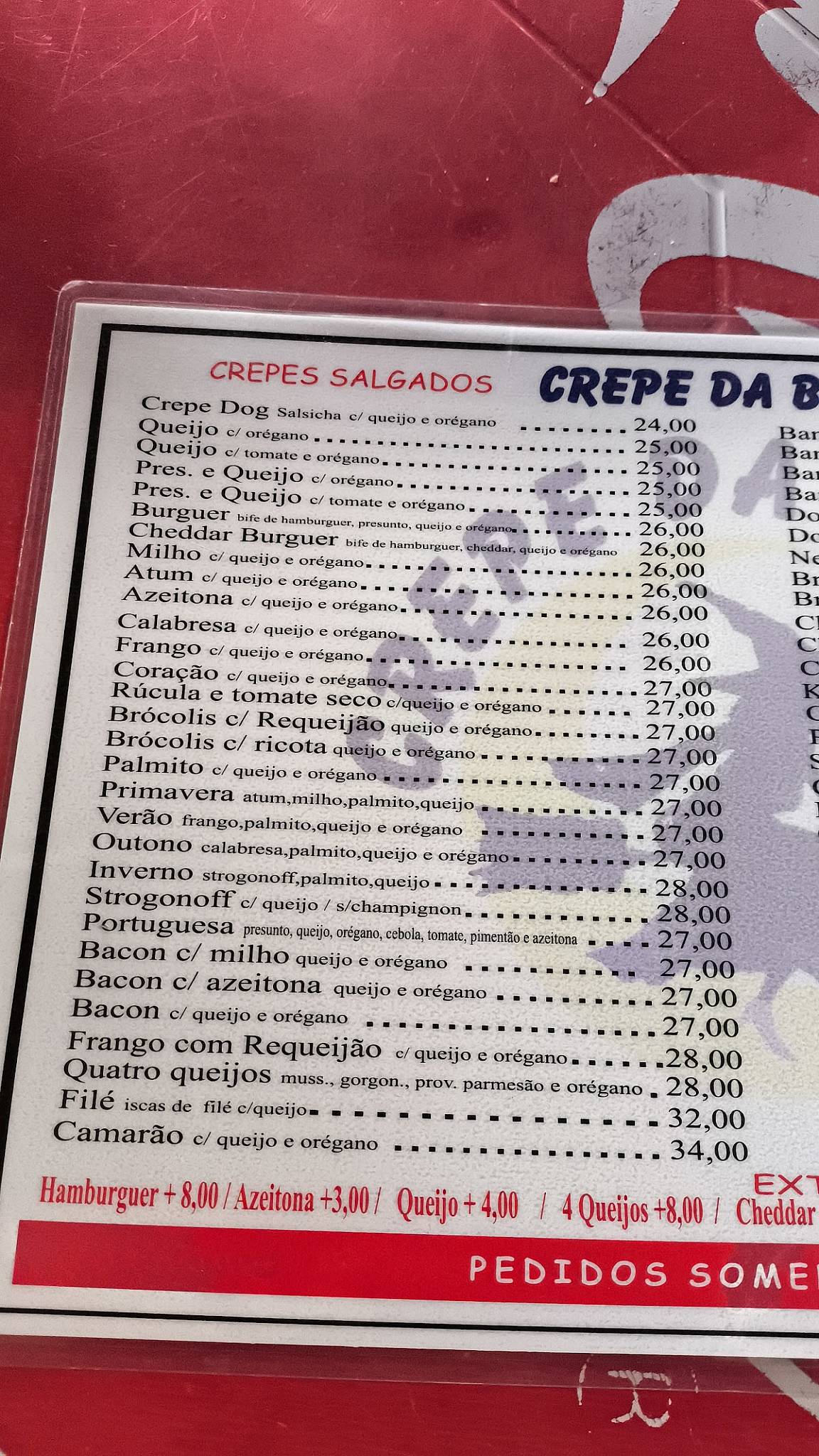 Crepe da Barra cardápio