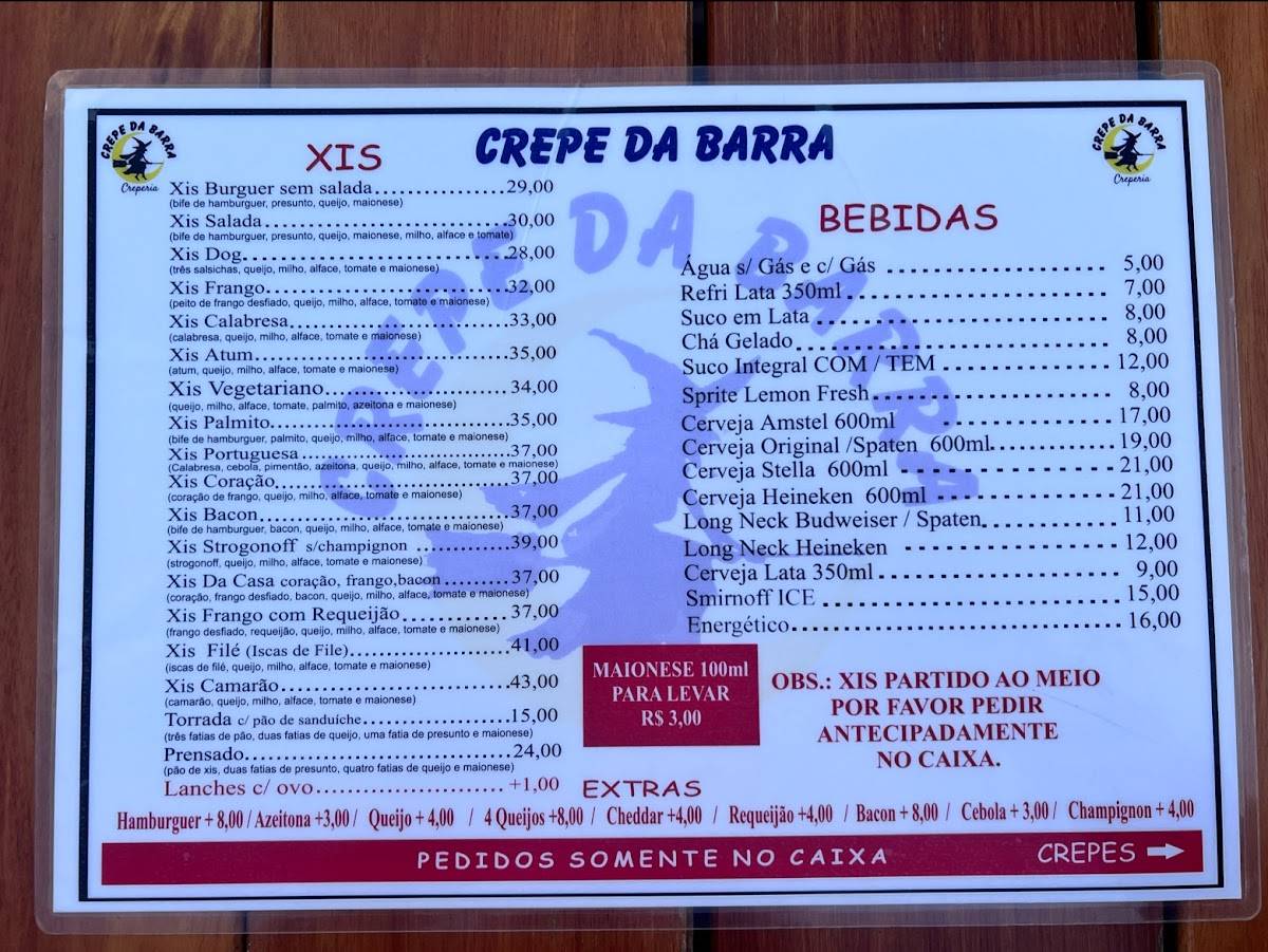 Crepe da Barra cardápio