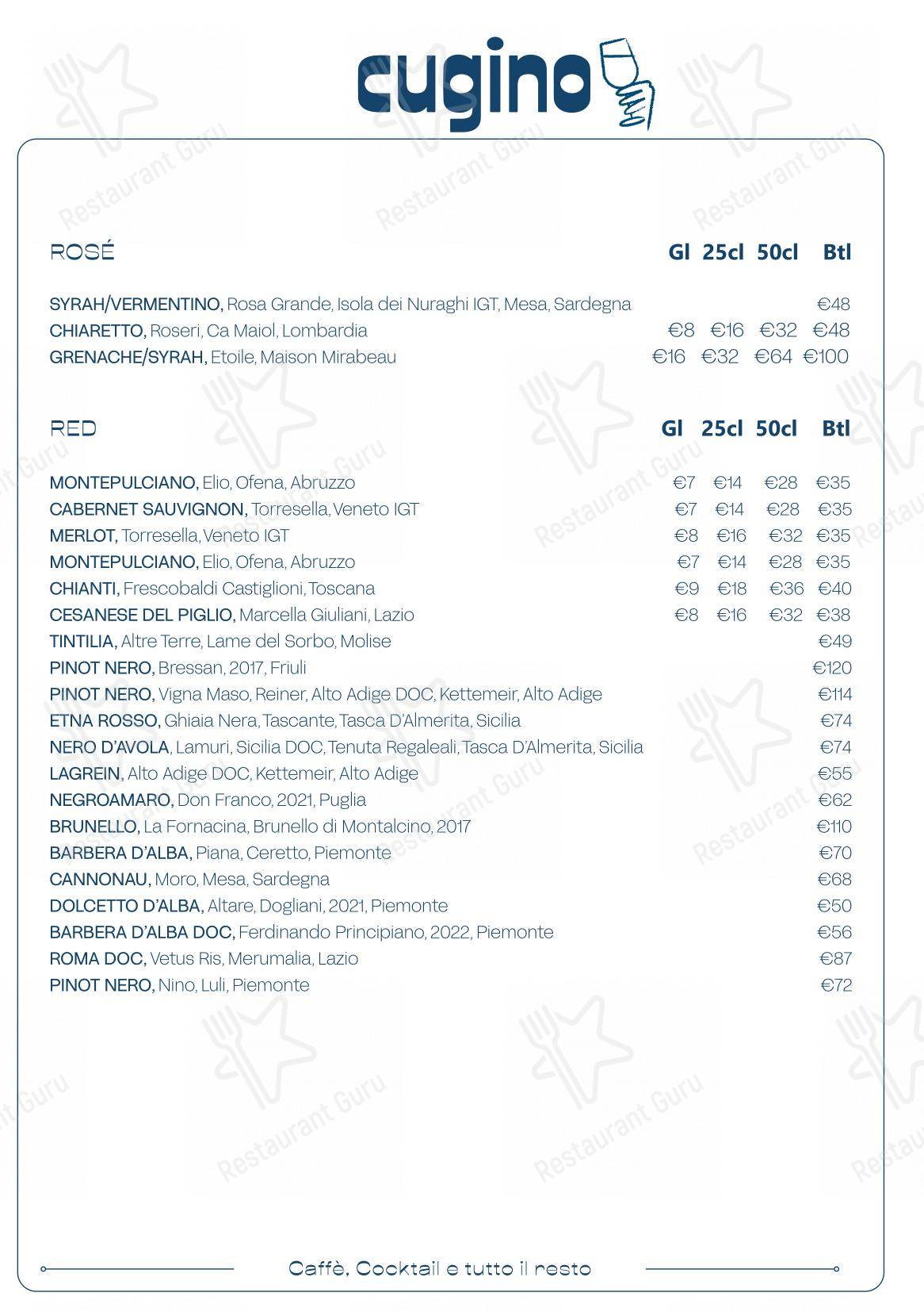 Cugino in Roma - Menu