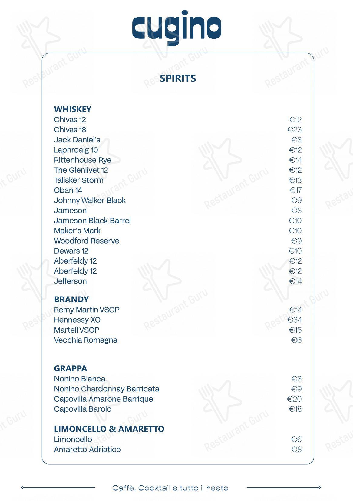 Cugino in Roma - Menu