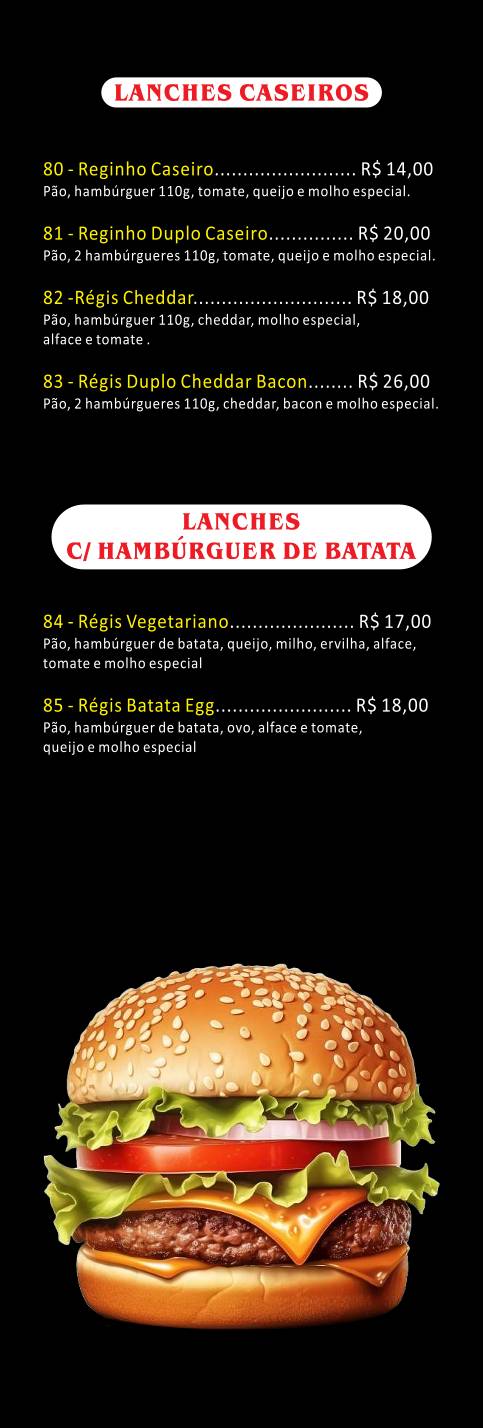 Régis Bar cardápio