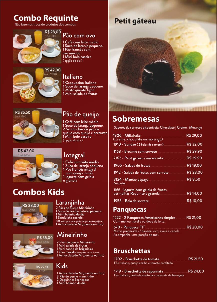 Padaria Requinte Cabral cardápio