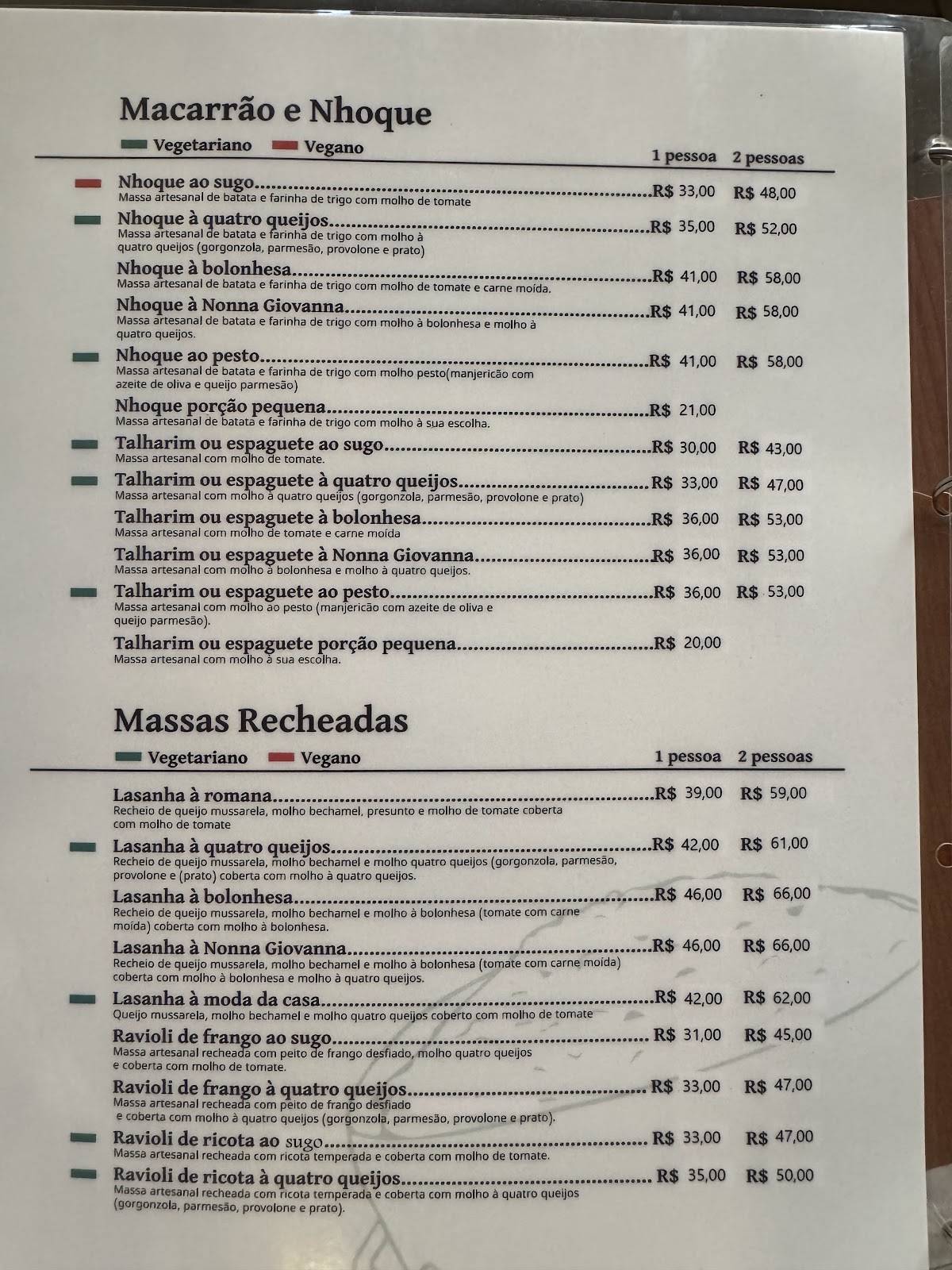 Restaurante Nonna Giovanna cardápio