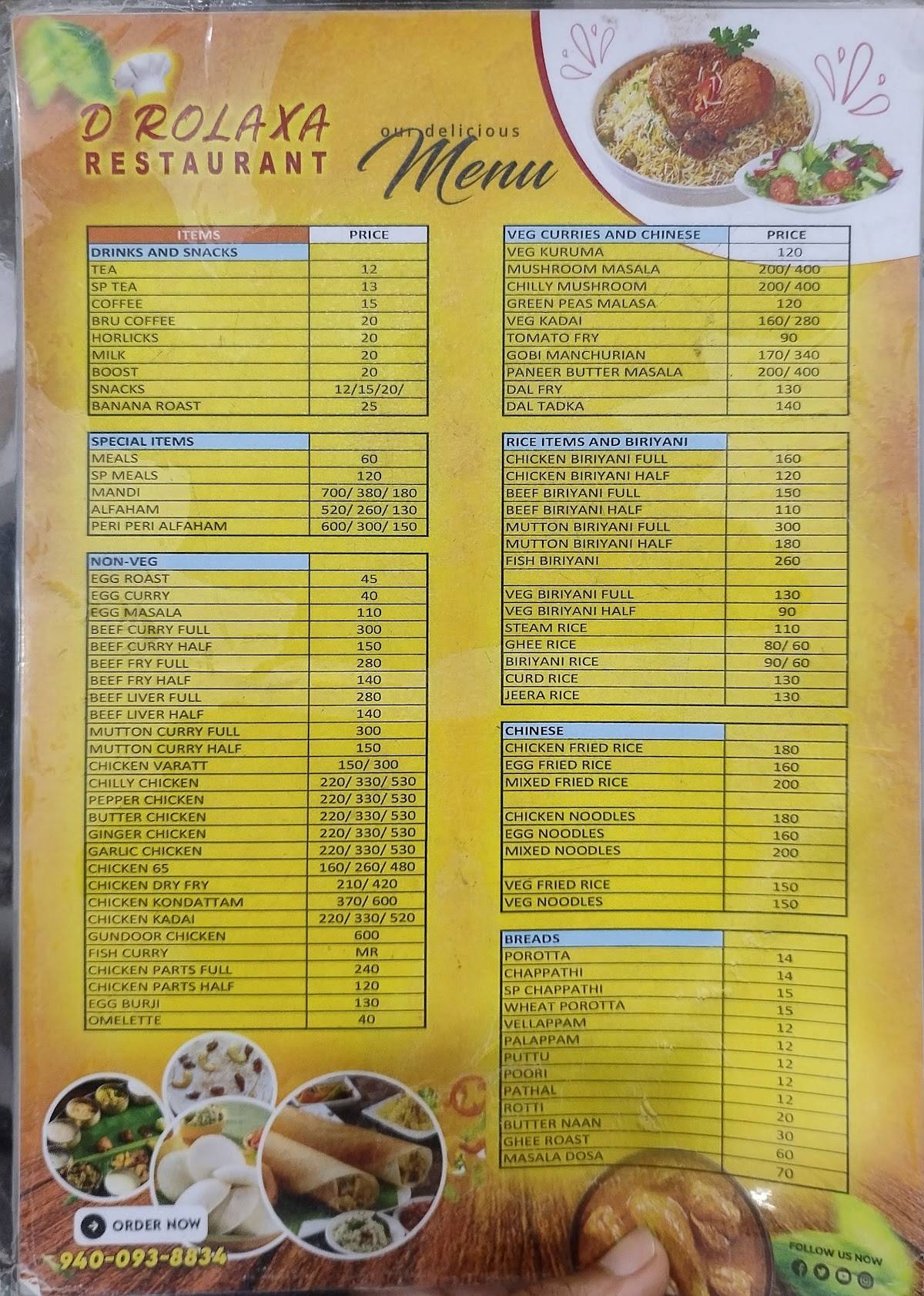 D ROLAXA RESTAURANT menu