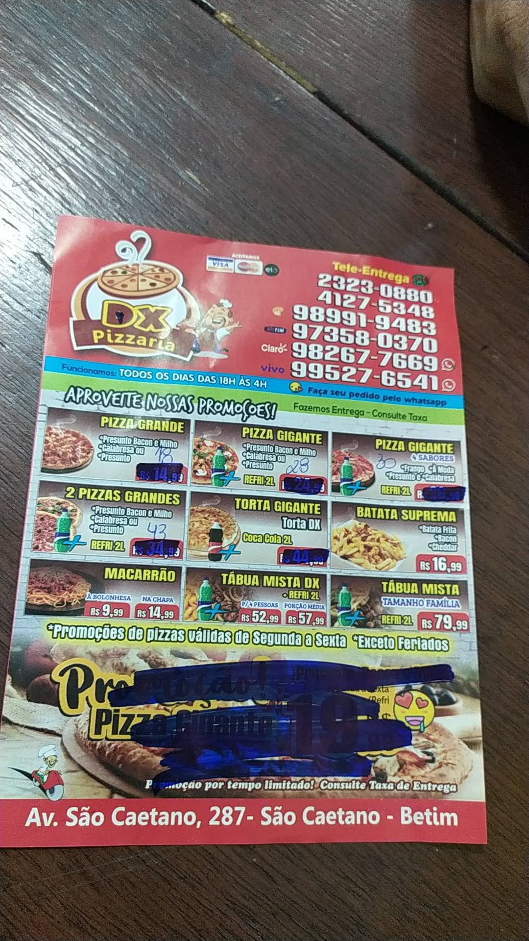 DX Pizzaria cardápio