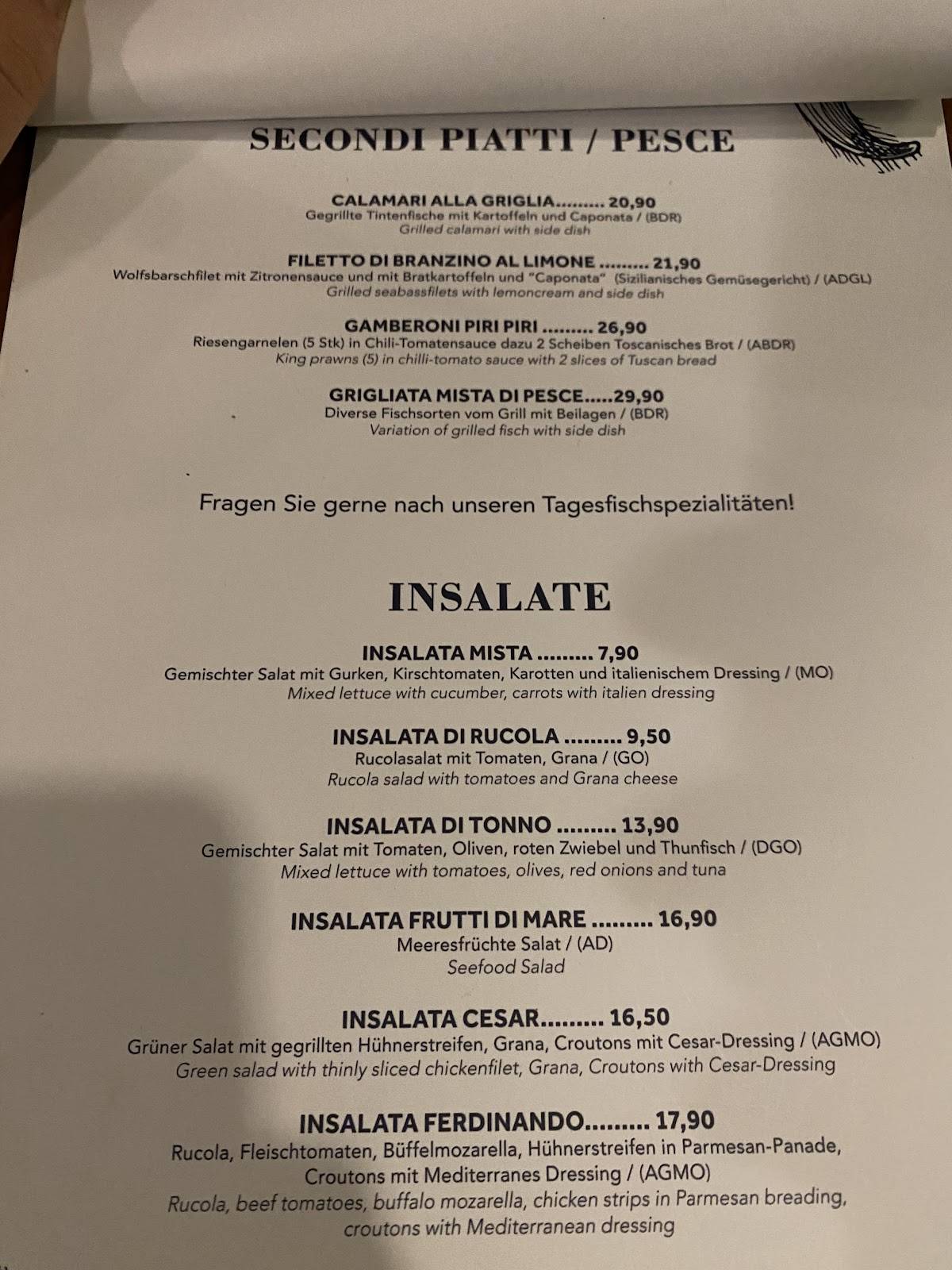 Menu de Da Ferdinando