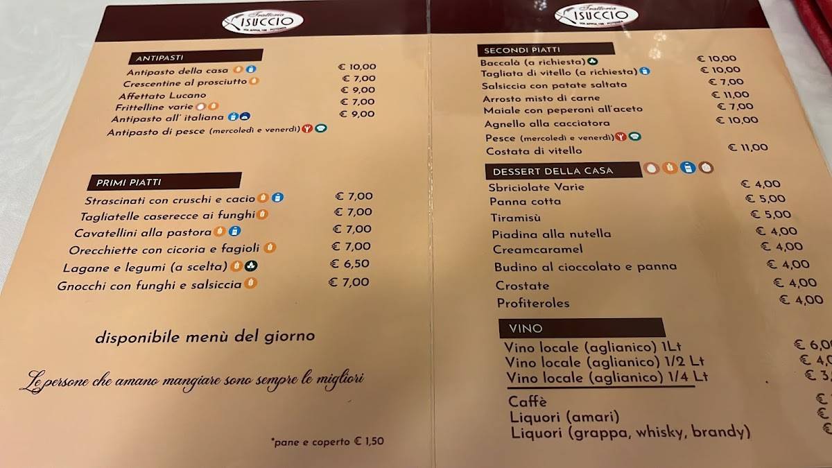 Menu di Trattoria Isuccio 