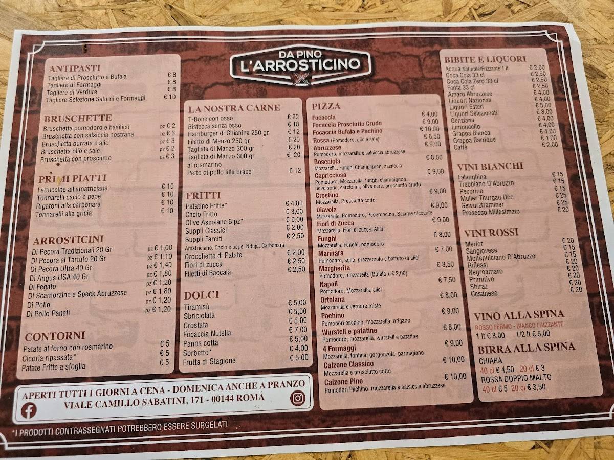 Menu di Ristorante Da Pino L'Arrosticino 