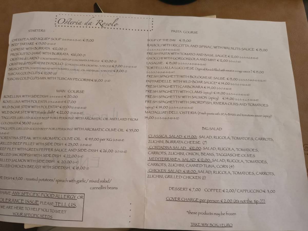 Menu di Da Rosolo 