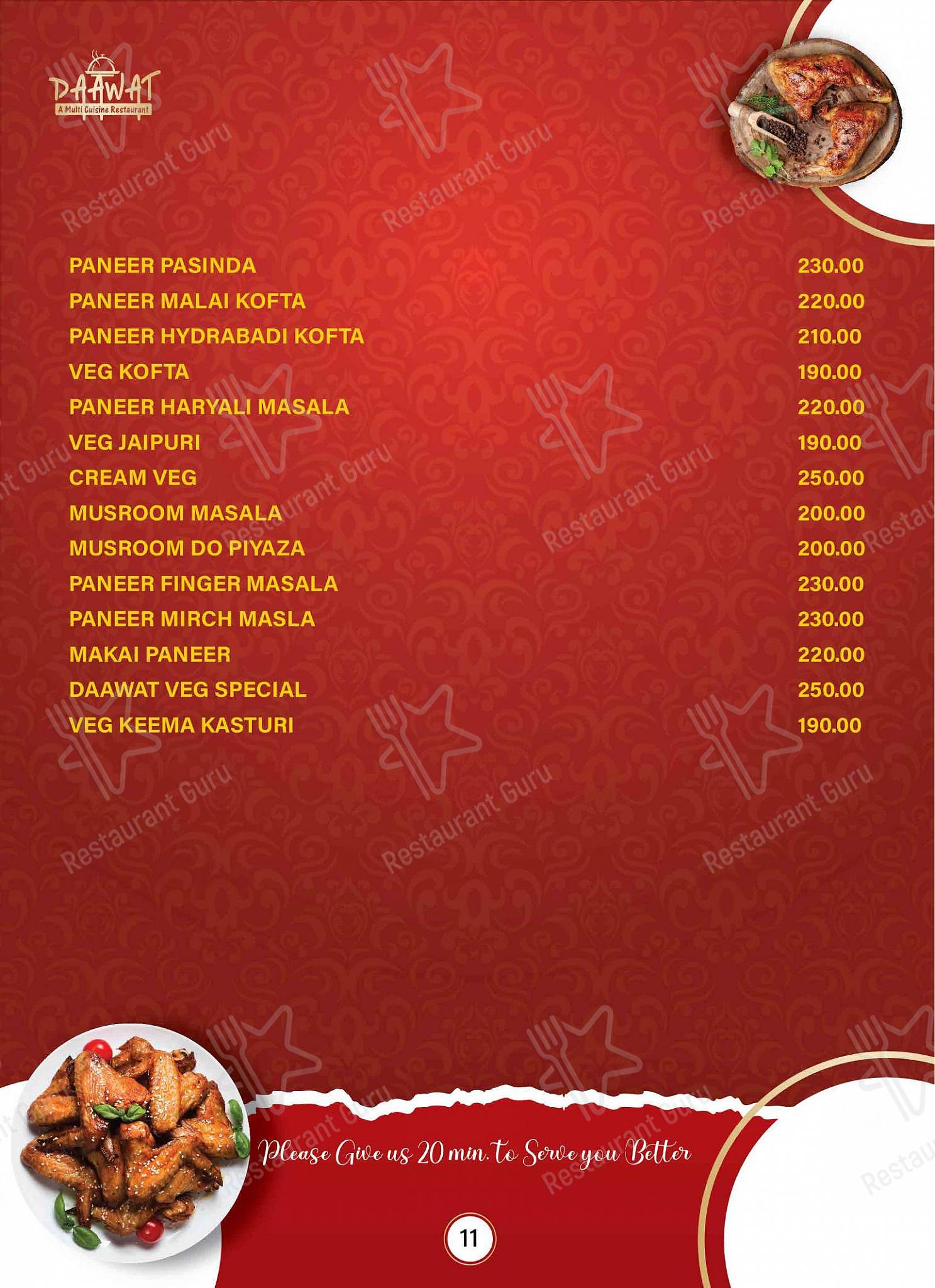 Daawat Restaurant menu