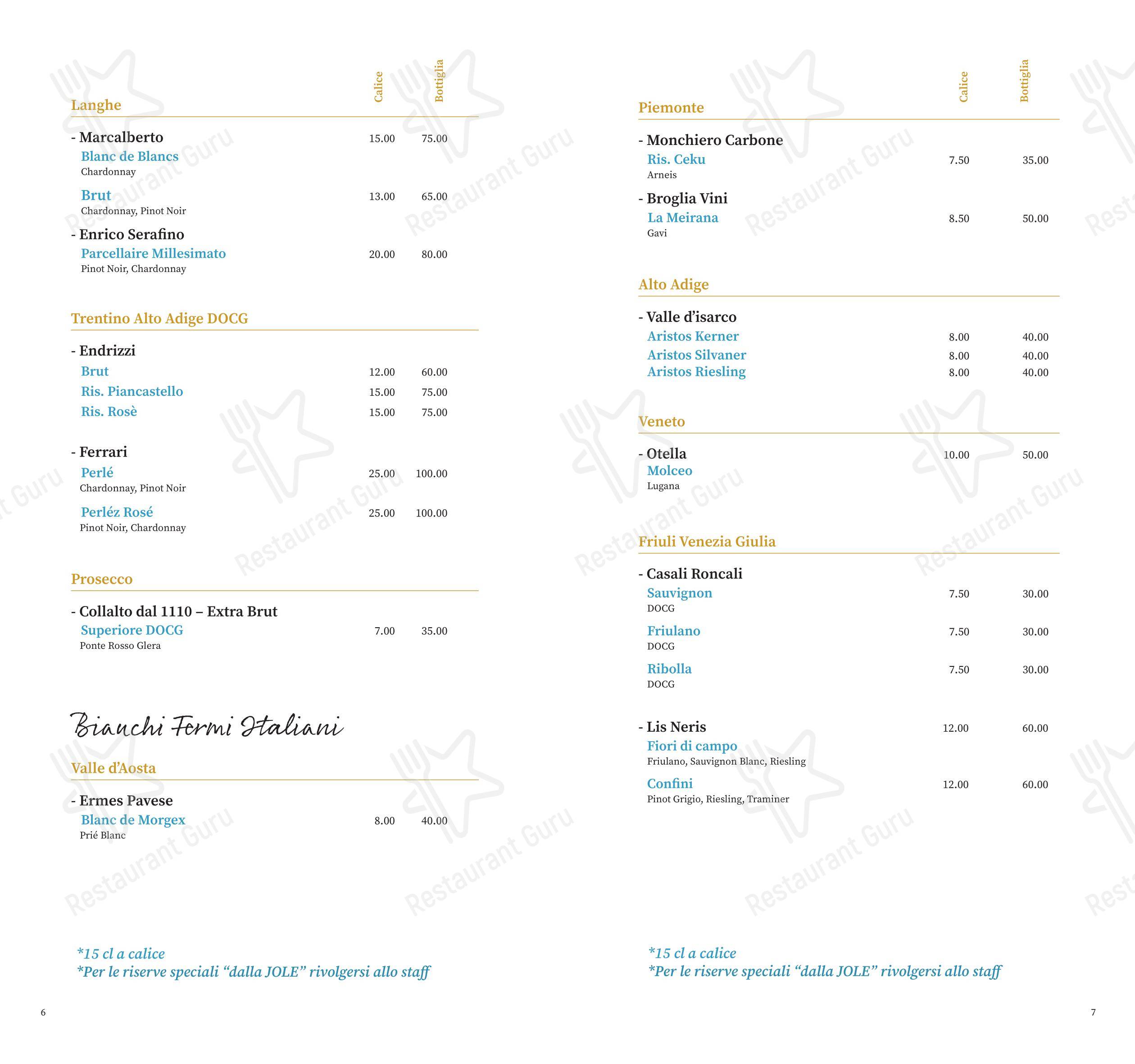 Menu di Dalla Jole molo Rimini - Menu bar