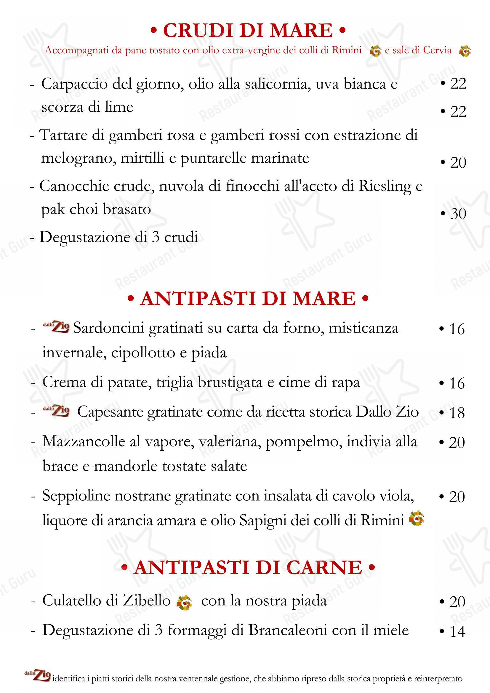 Menu bar per Dallo Zio in Rimini