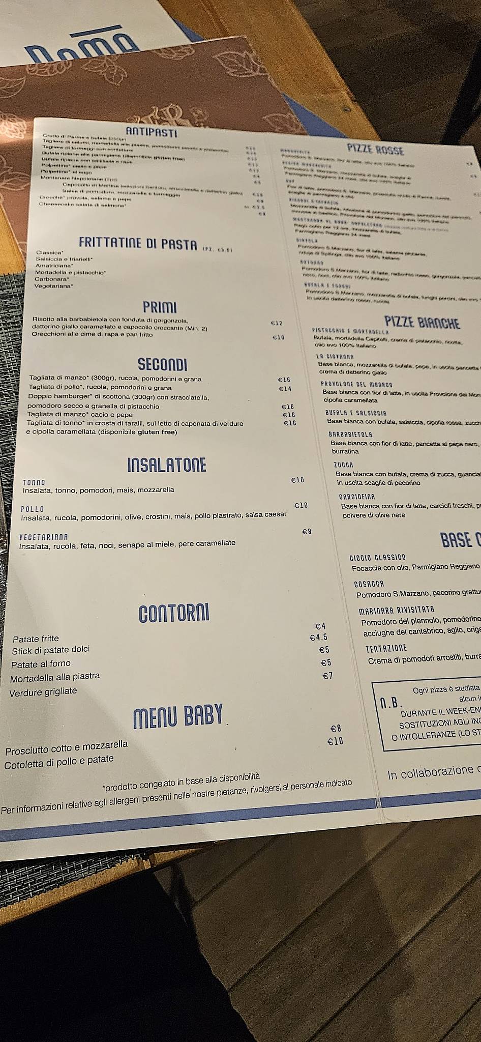 Menu di Dama Pizzeria e Ristorante 